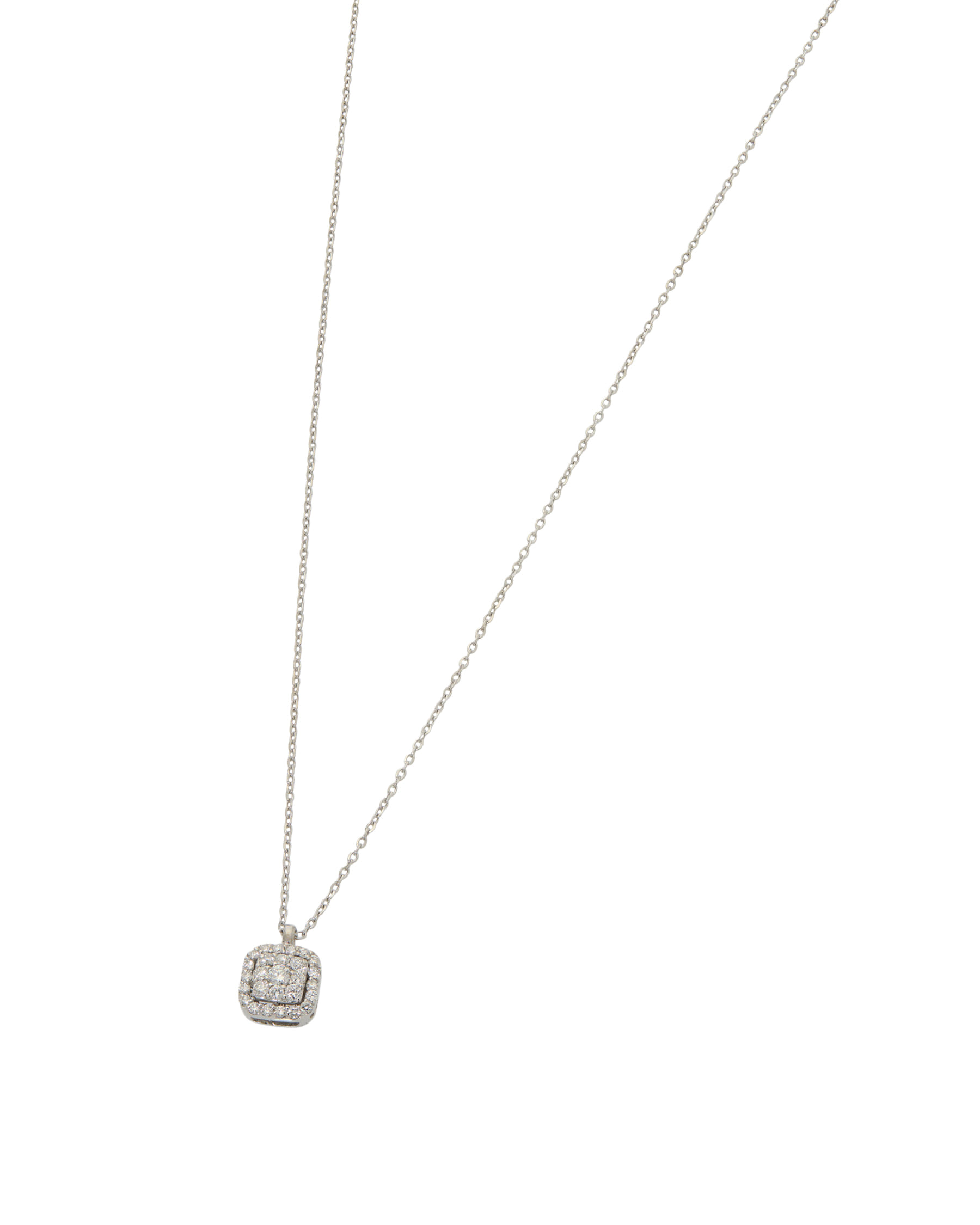 Catenina oro bianco con ciondolo punto luce quadrato in pavé di diamanti-1
