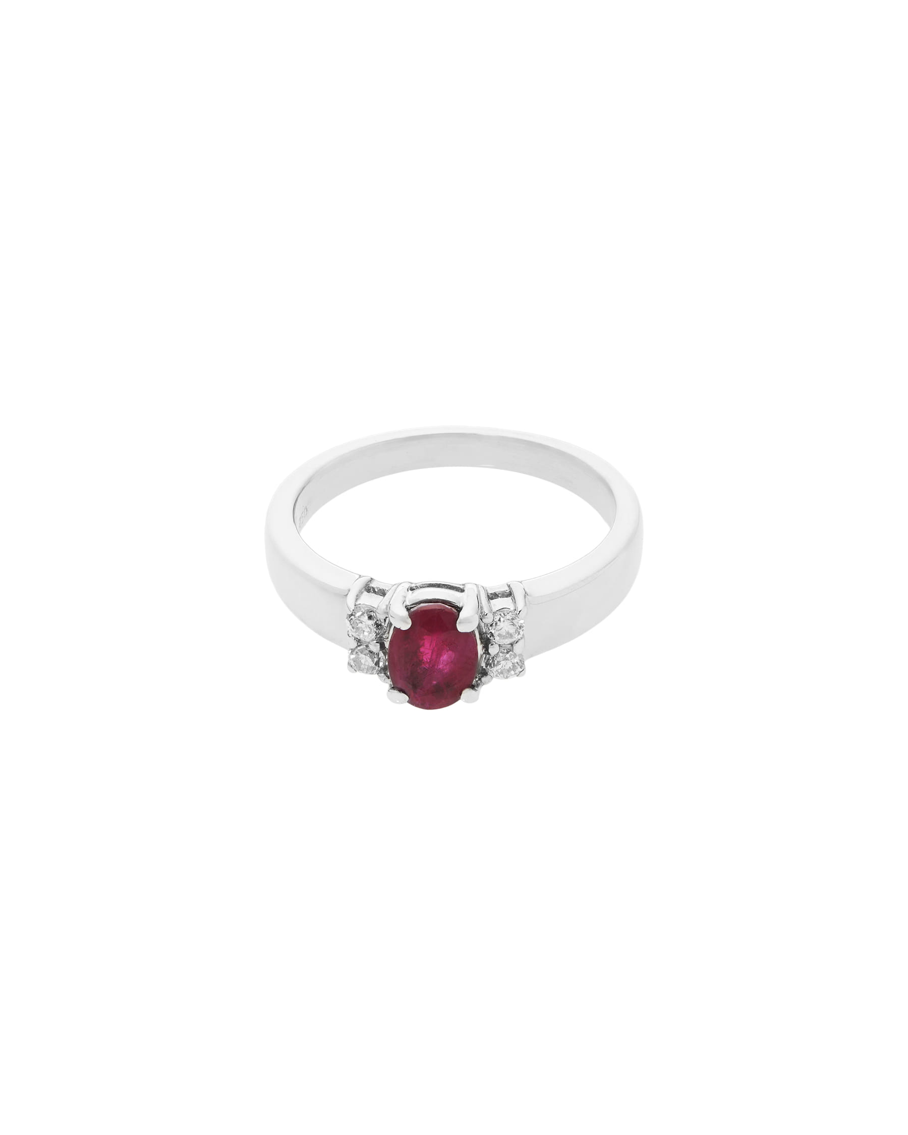Anello oro bianco con rubino centrale e diamanti laterali-1