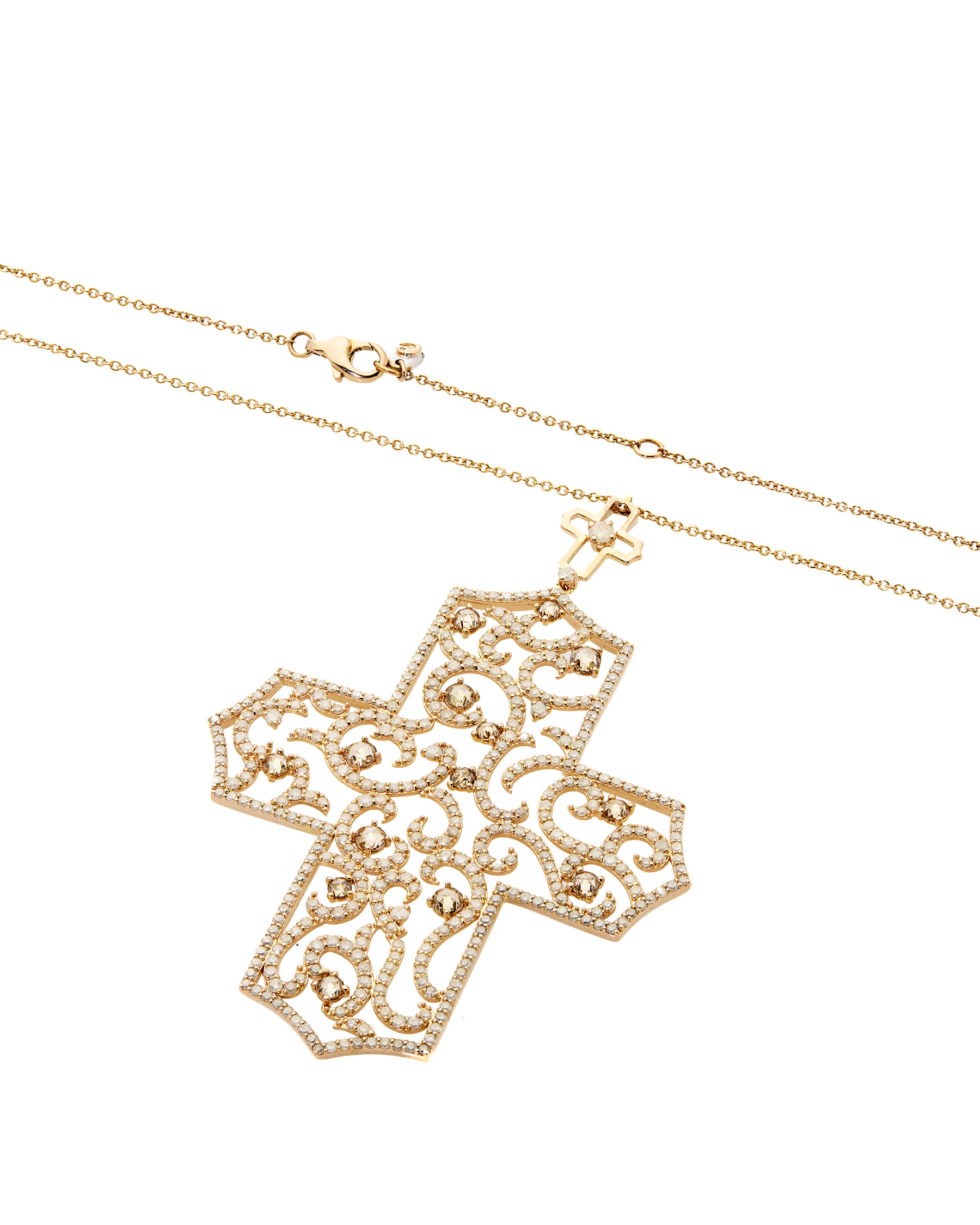 Collana croce crivelli in oro rosa con diamanti ice e brown-2