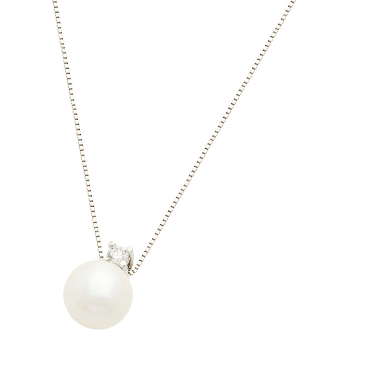 Catenina in oro bianco e ciondolo con diamante e perla 6 mm-1