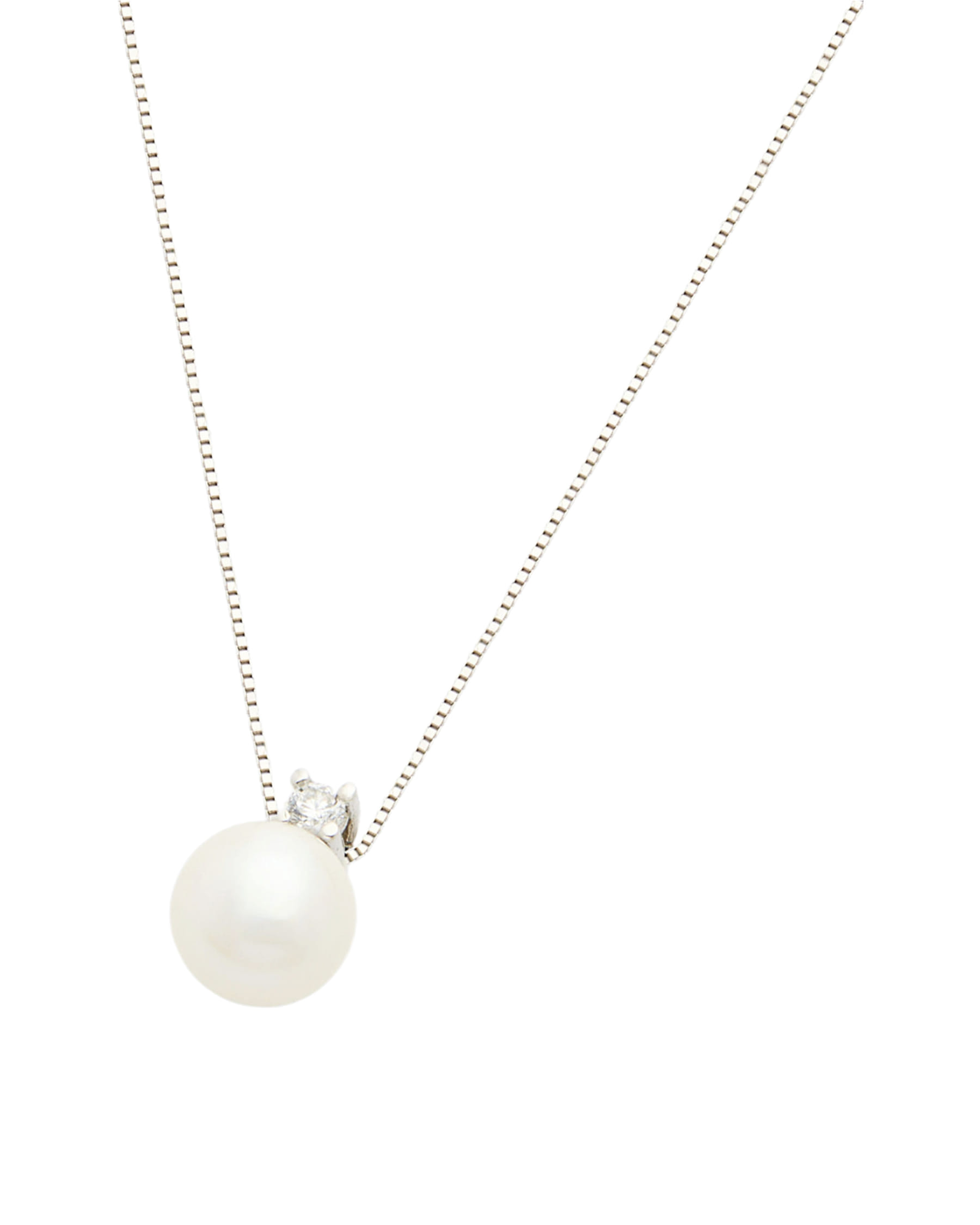 Catenina in oro bianco e ciondolo con diamante e perla 6 mm-1