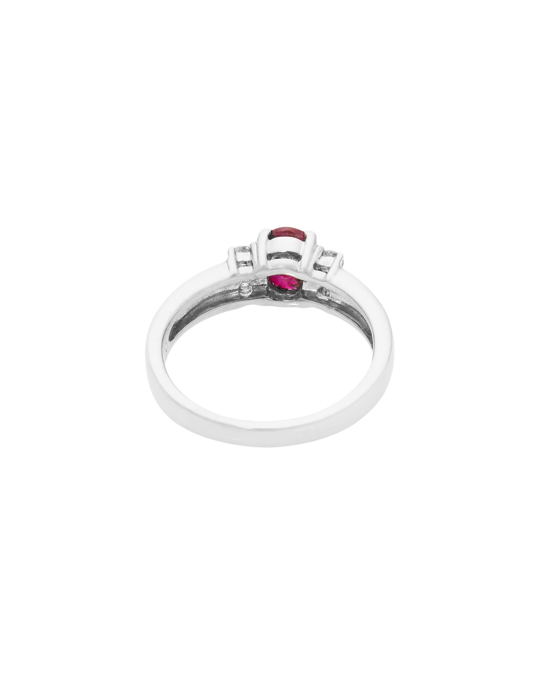 Anello oro bianco con rubino centrale e diamanti laterali-3