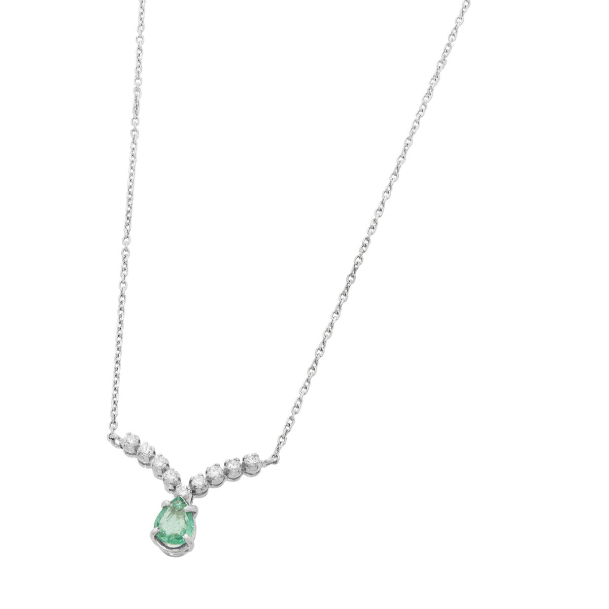 Collana in oro bianco con smeraldo a goccia e diamanti-1