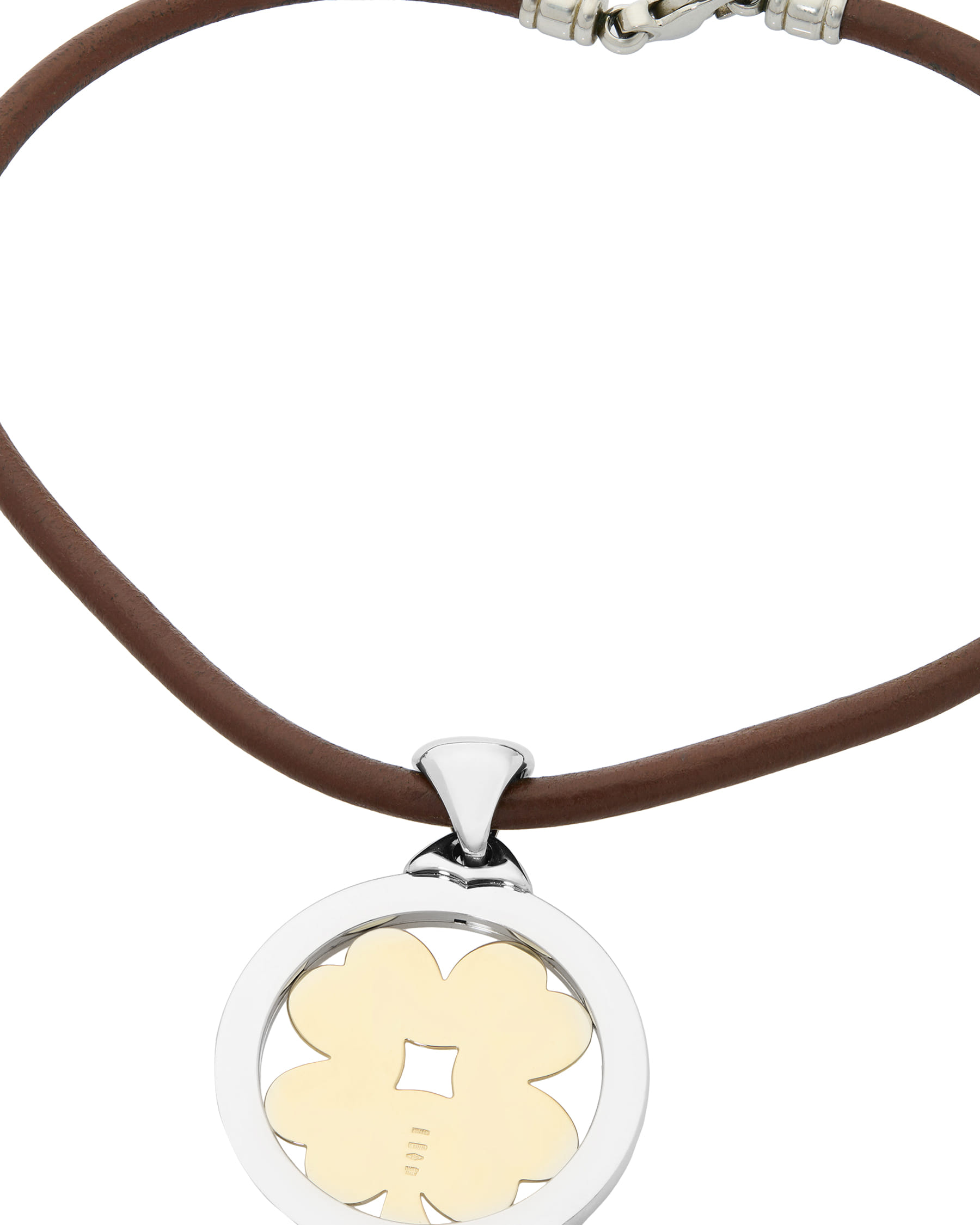 Collana bulgari con ciondolo quadrifoglio in acciaio e oro-2