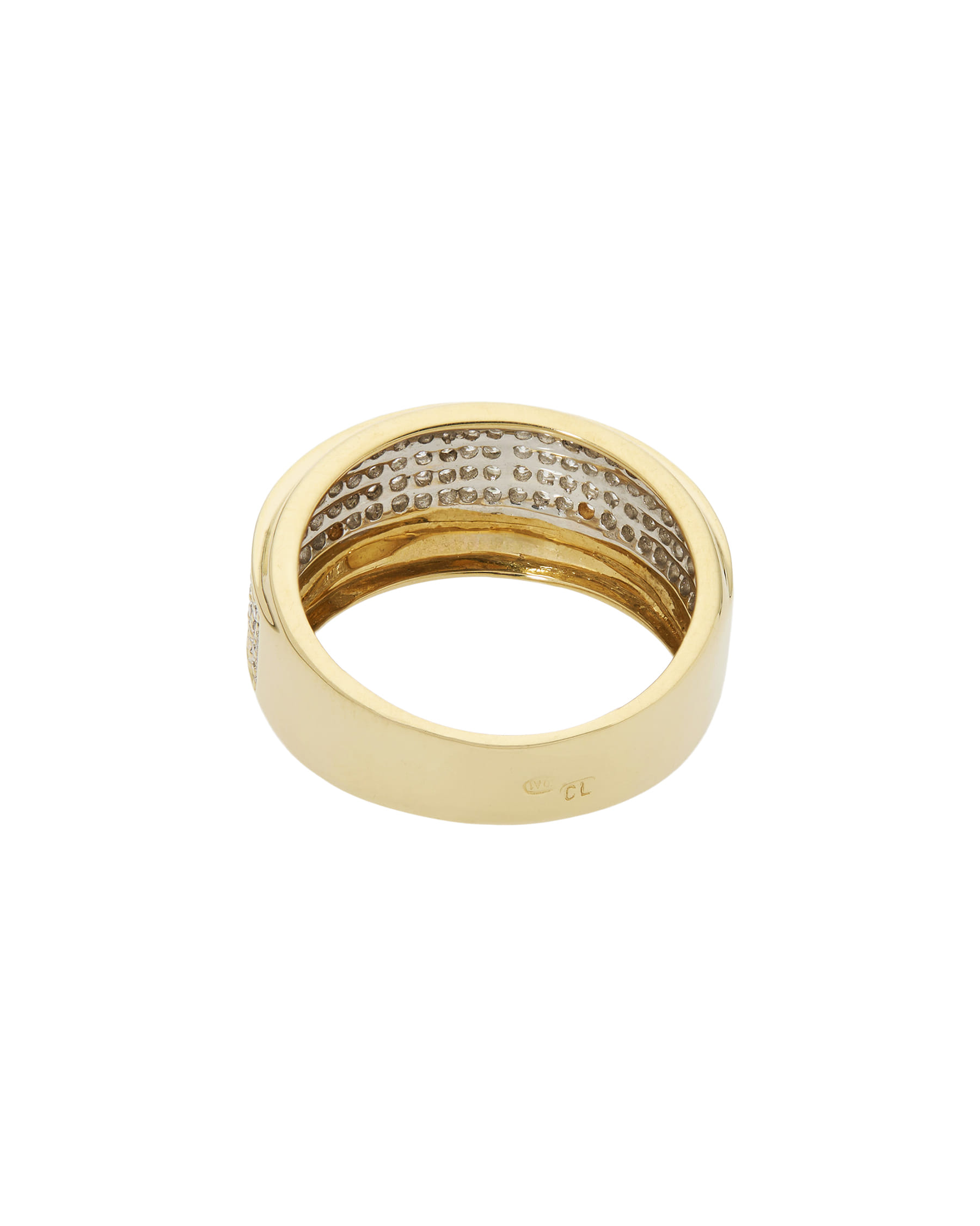 Anello fascia in oro giallo e bianco con pavé di diamanti-3