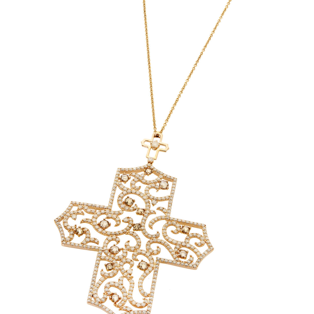 Collana croce crivelli in oro rosa con diamanti ice e brown-1