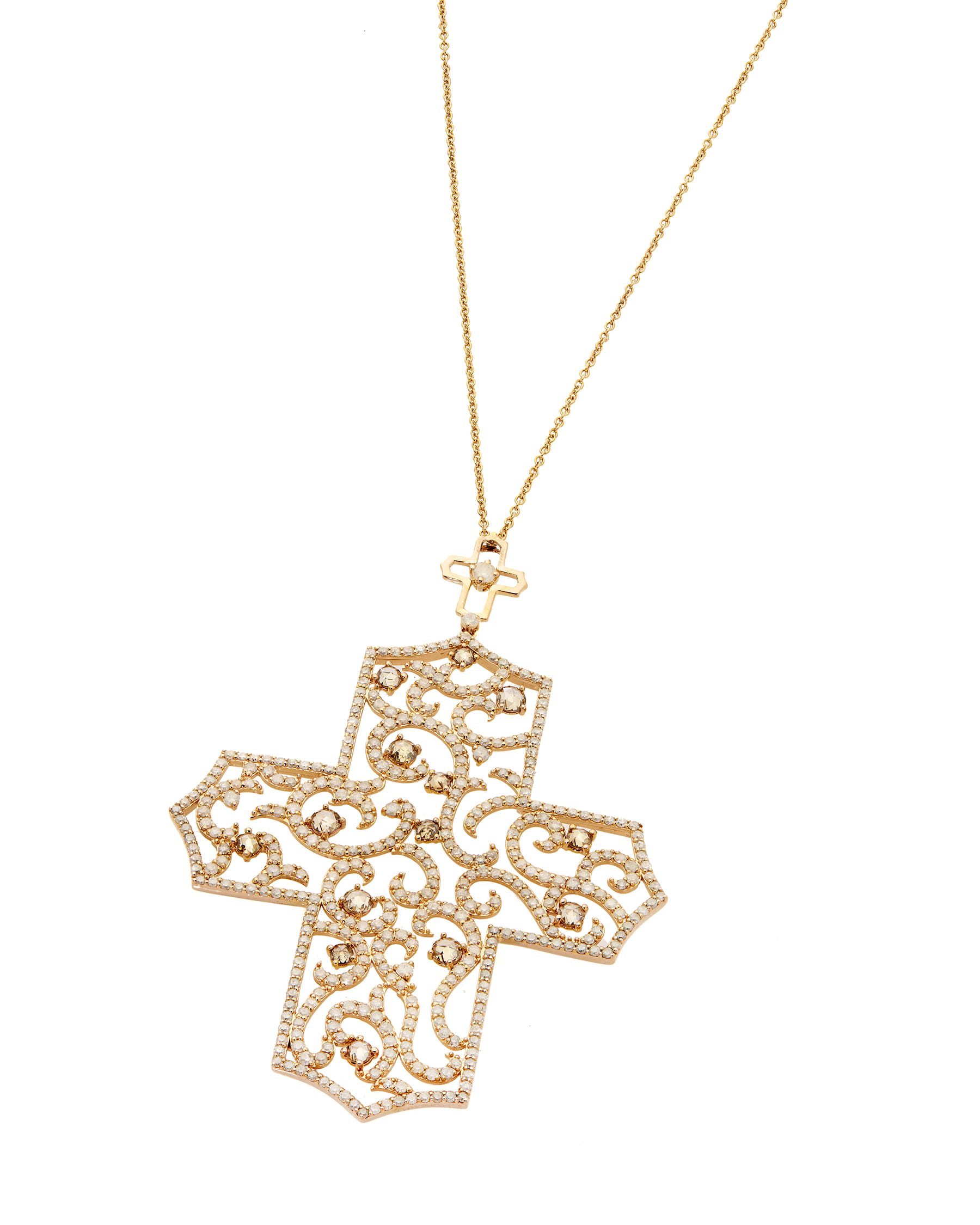 Collana croce crivelli in oro rosa con diamanti ice e brown-1
