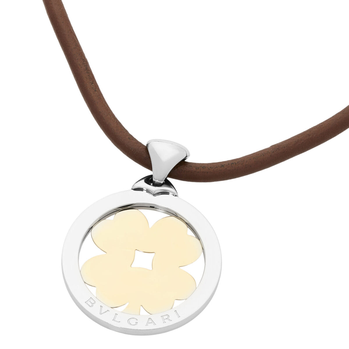 Collana bulgari con ciondolo quadrifoglio in acciaio e oro-1