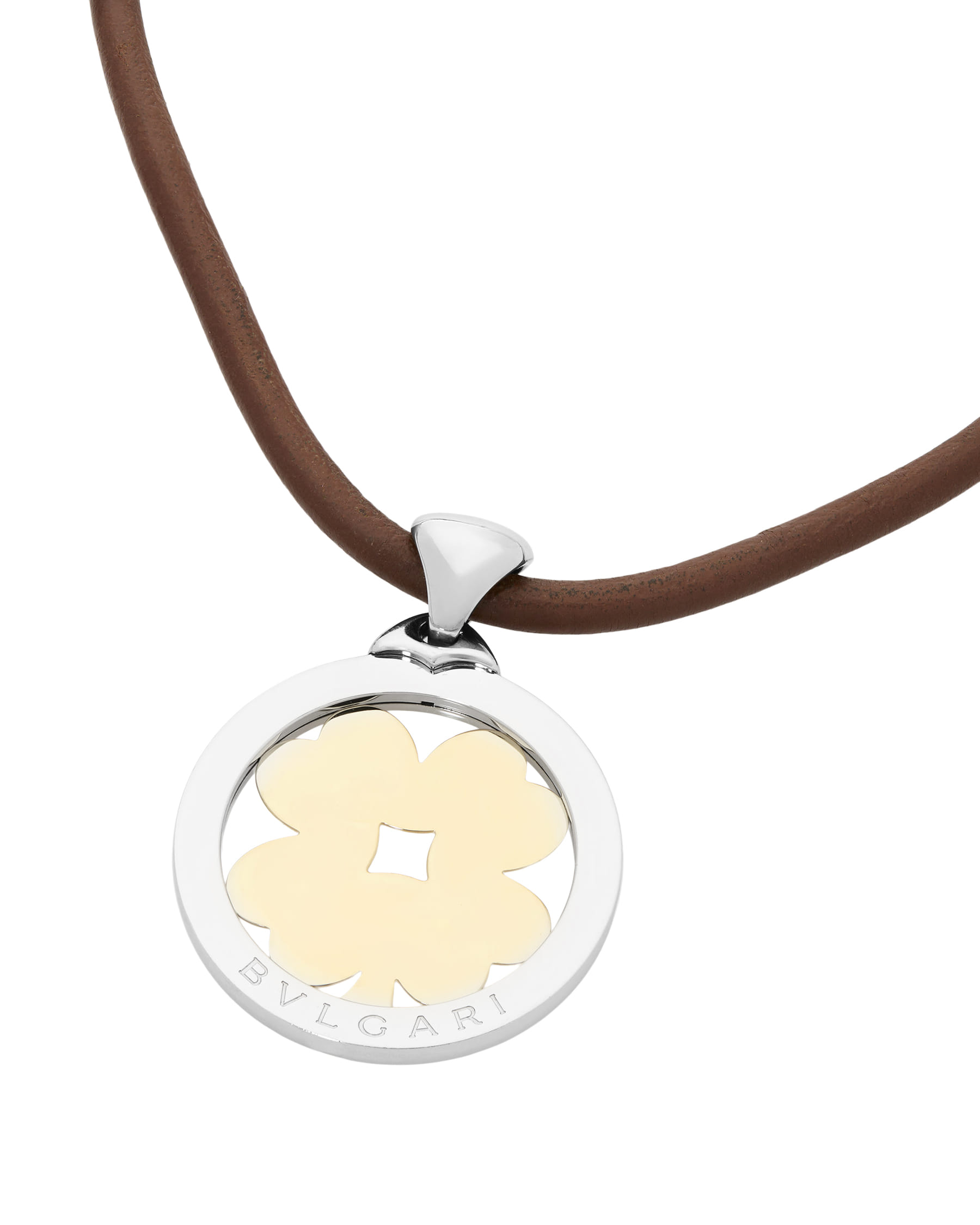 Collana bulgari con ciondolo quadrifoglio in acciaio e oro-1
