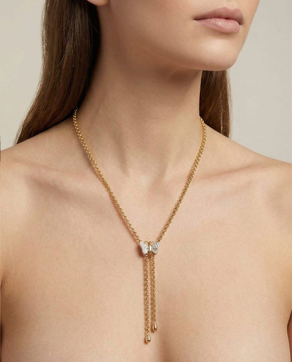 Collana pomellato oro giallo e bianco con farfalla con pavé di diamanti-3