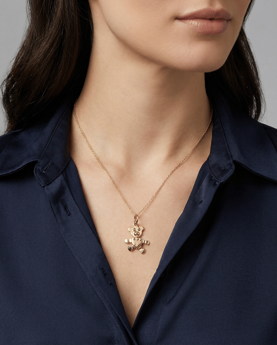 Ciondolo mini orsetto mobile in oro giallo e bianco-3