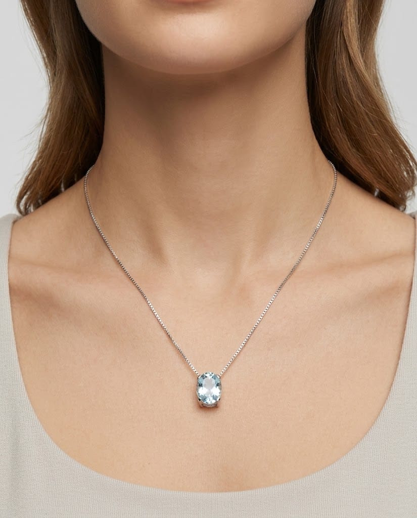 Catenina in oro bianco con ciondolo acquamarina-3