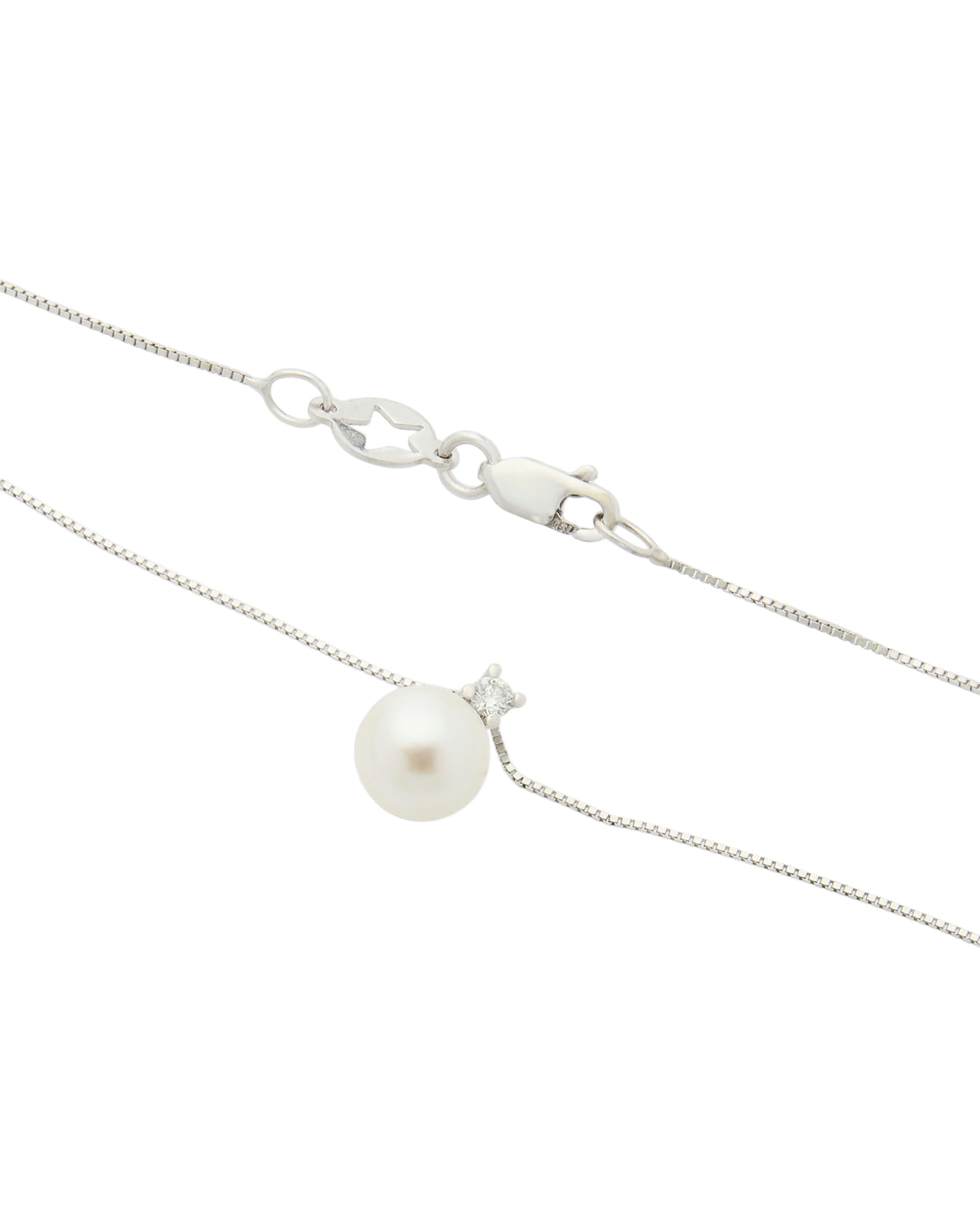 Catenina in oro bianco e ciondolo con diamante e perla 6 mm-2