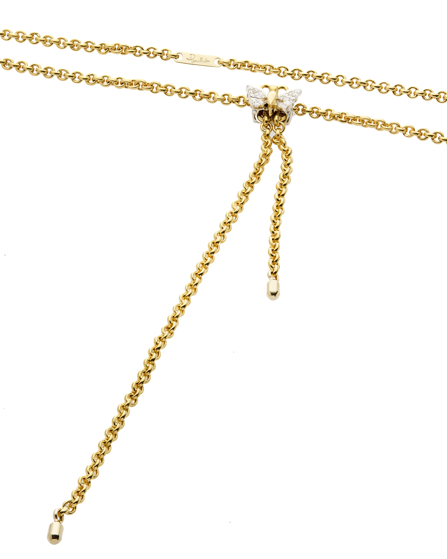 Collana pomellato oro giallo e bianco con farfalla con pavé di diamanti-2