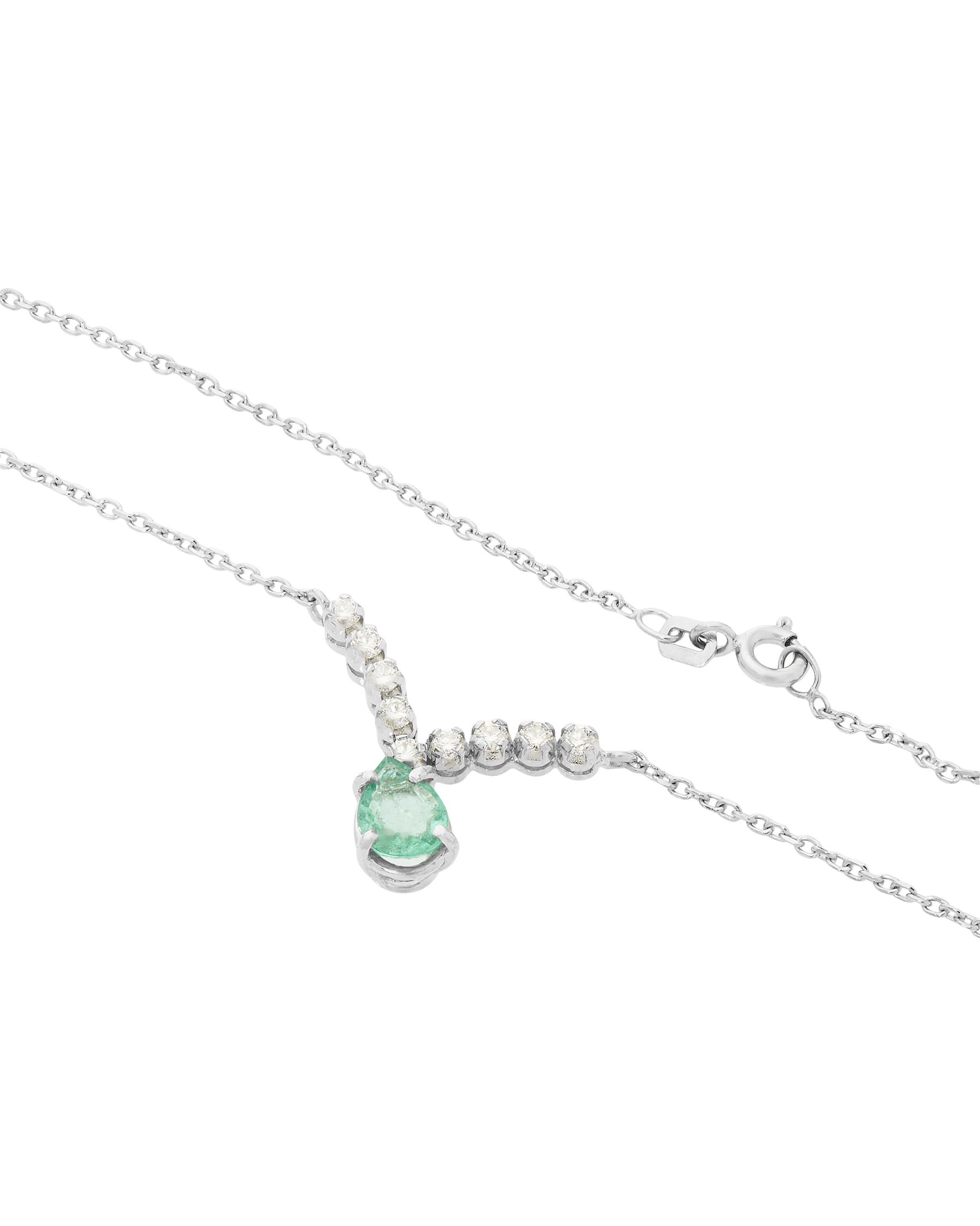 Collana in oro bianco con smeraldo a goccia e diamanti-2