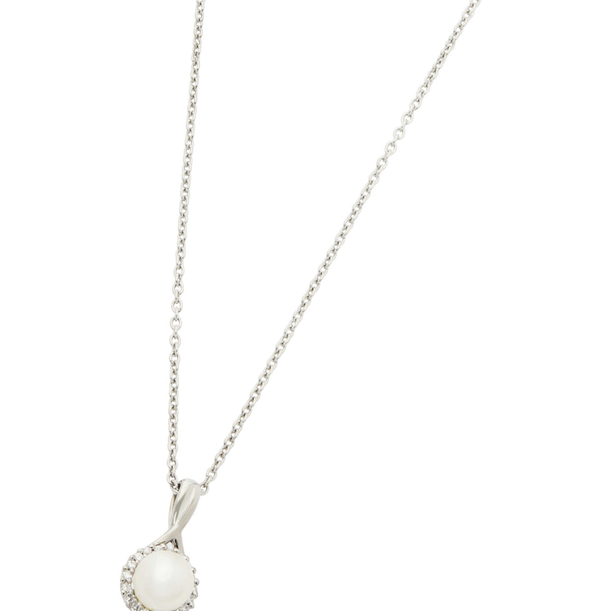 Catenina in oro bianco e pendente con perla e diamanti-1