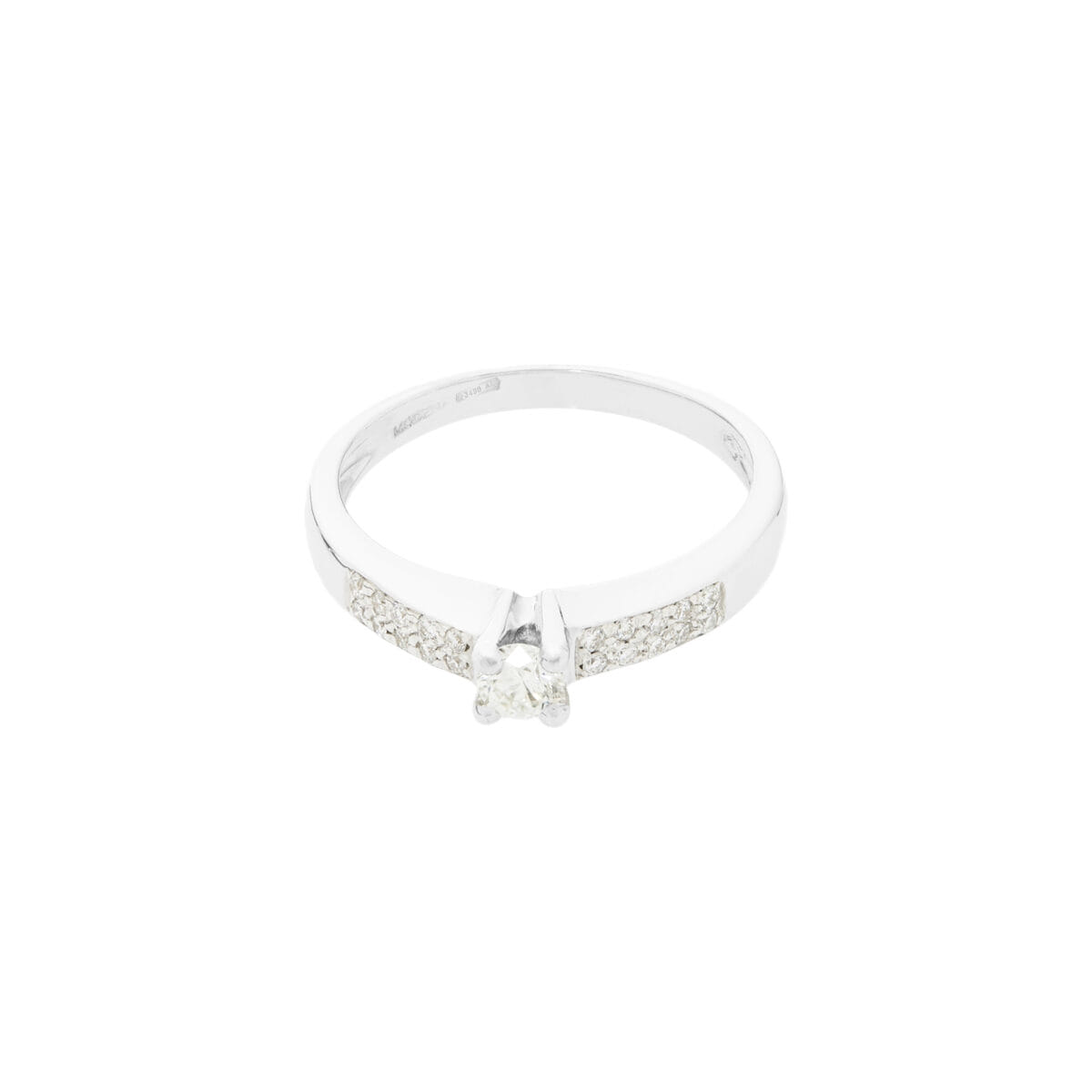 Anello solitario con diamanti laterali e diamante centrale da 0,18 ct-1