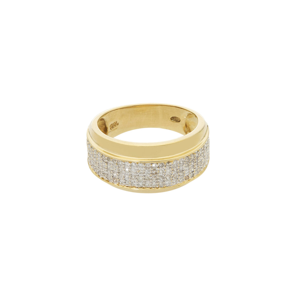 Anello fascia in oro giallo e bianco con pavé di diamanti-1