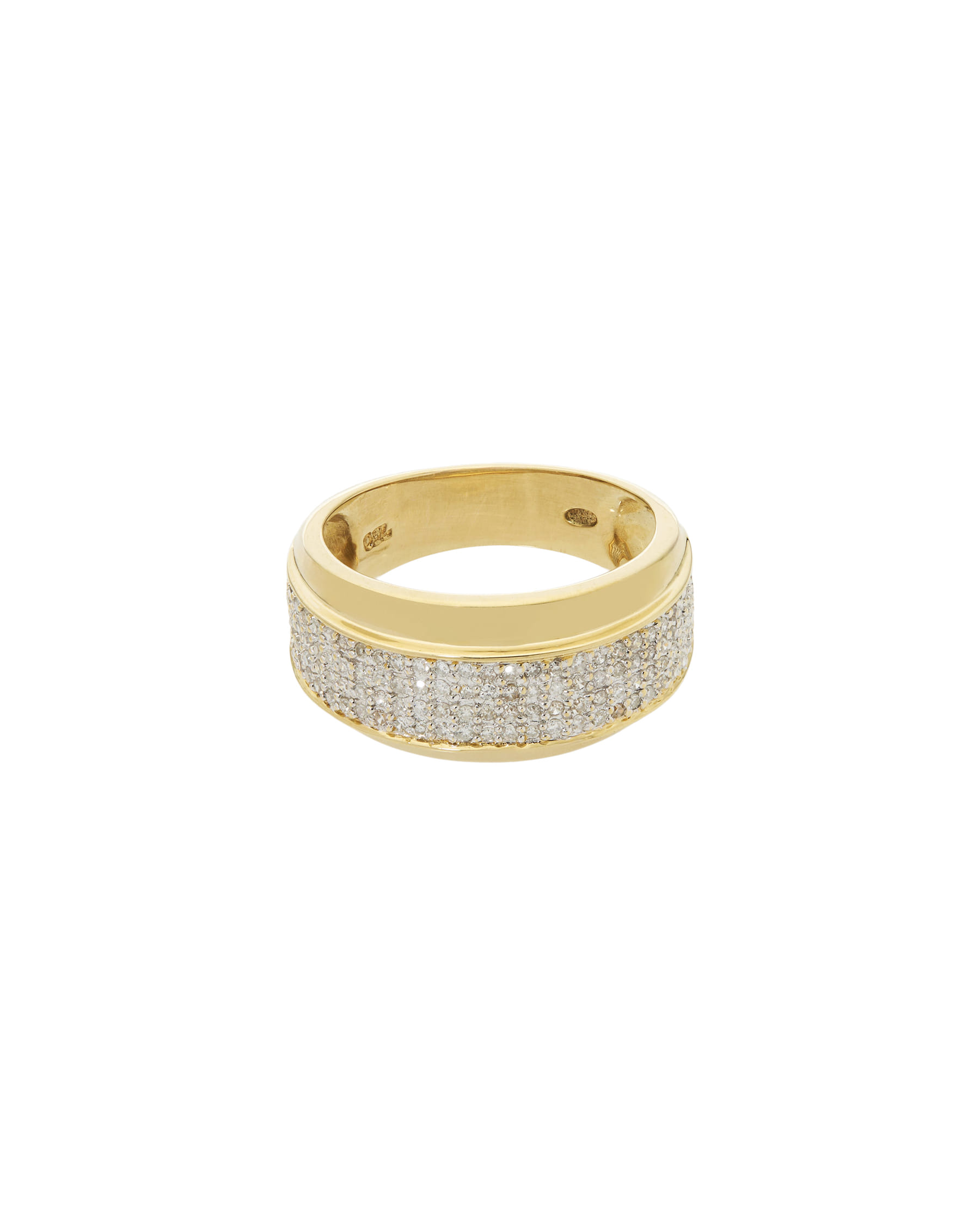 Anello fascia in oro giallo e bianco con pavé di diamanti-1