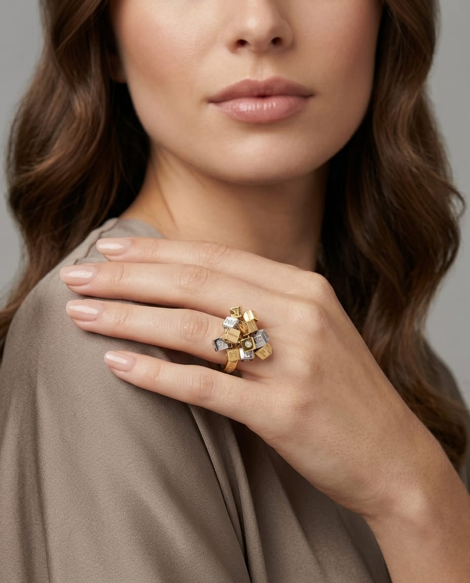 Anello cubi alfieri tre ori e diamanti-4