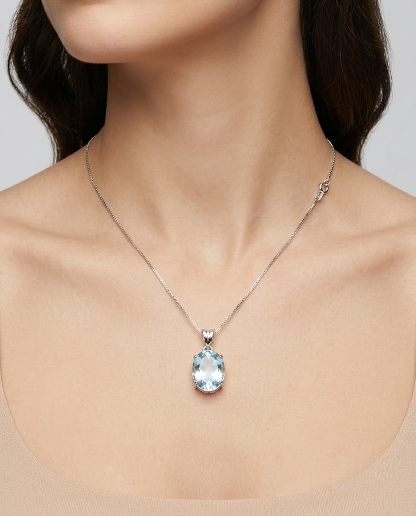 Catenina in oro bianco con pendente topazio-3