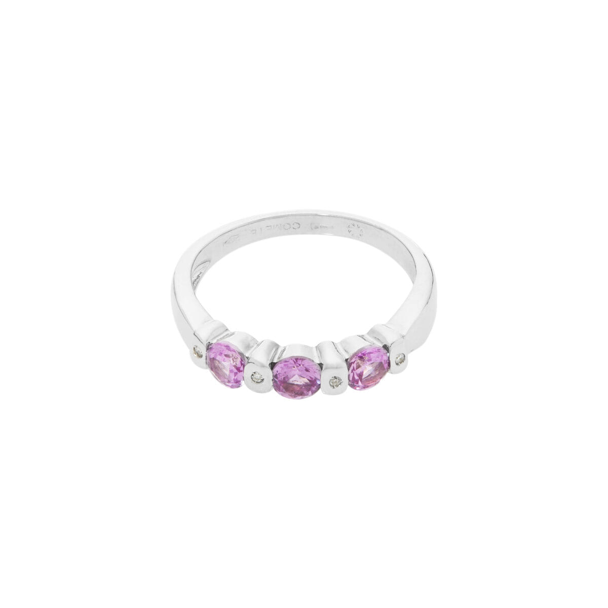 Anello comete in oro bianco con diamanti e zaffiri rosa-1