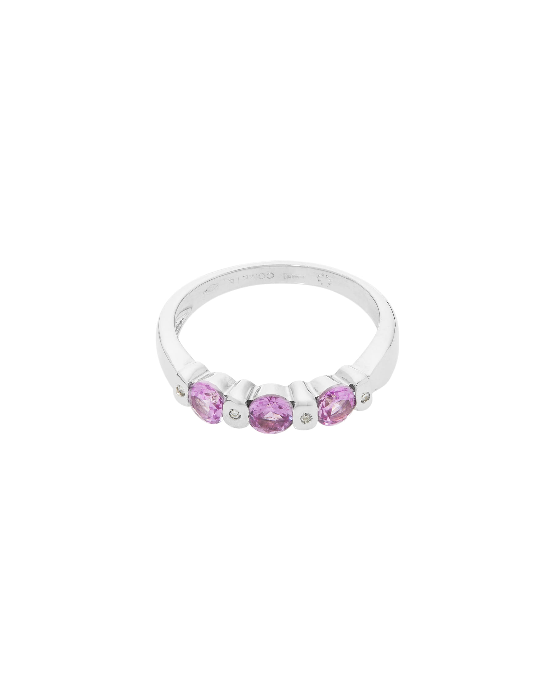 Anello comete in oro bianco con diamanti e zaffiri rosa-1