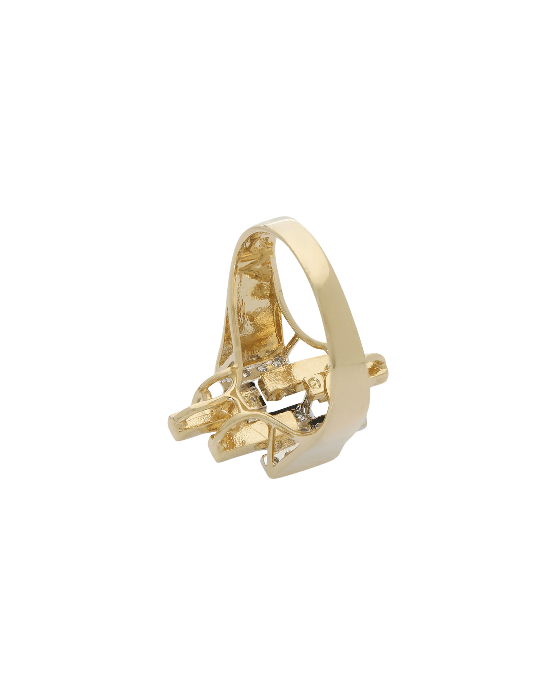 Anello design in oro giallo e bianco 14 kt con diamanti e onice-3