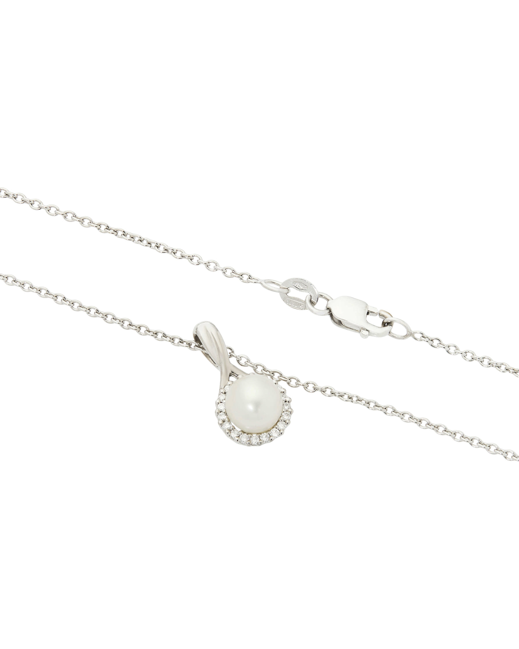 Catenina in oro bianco e pendente con perla e diamanti-2