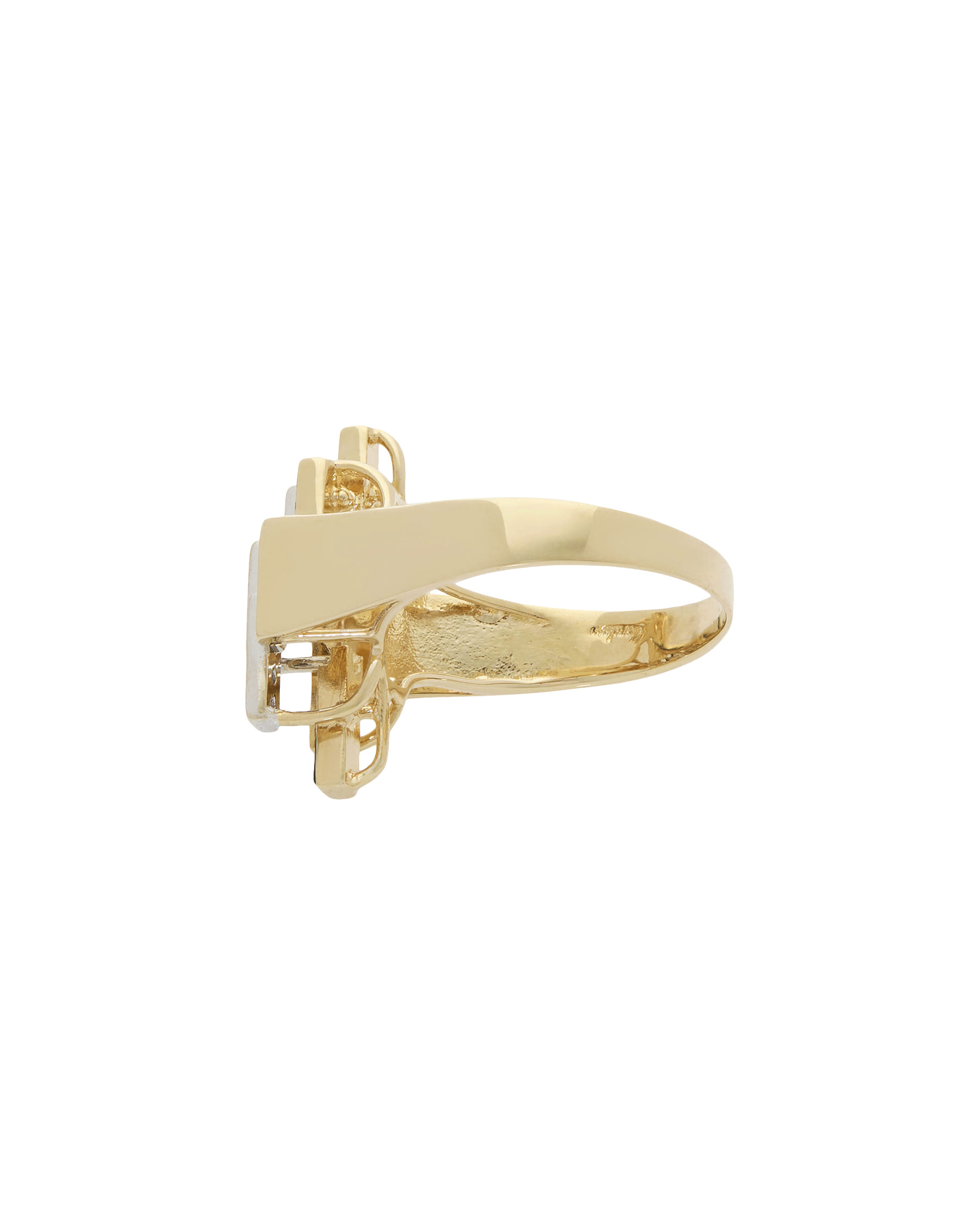 Anello design in oro giallo e bianco 14 kt con diamanti e onice-2