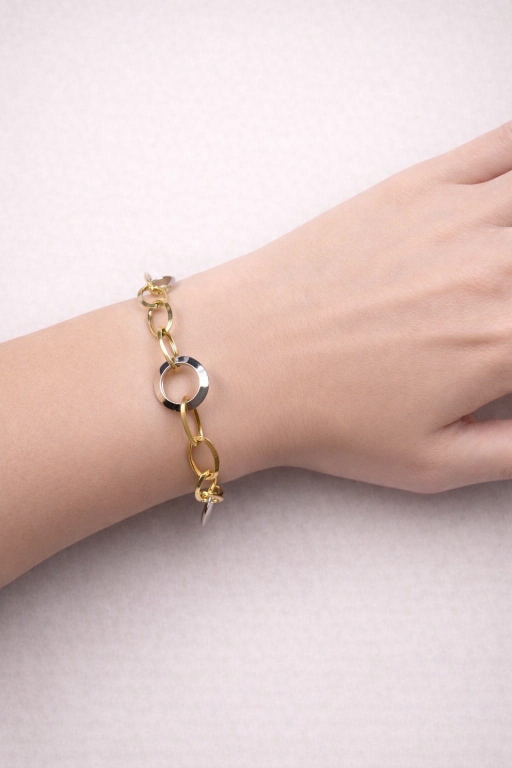 Bracciale maglie ovali e tonde in oro bicolore-3