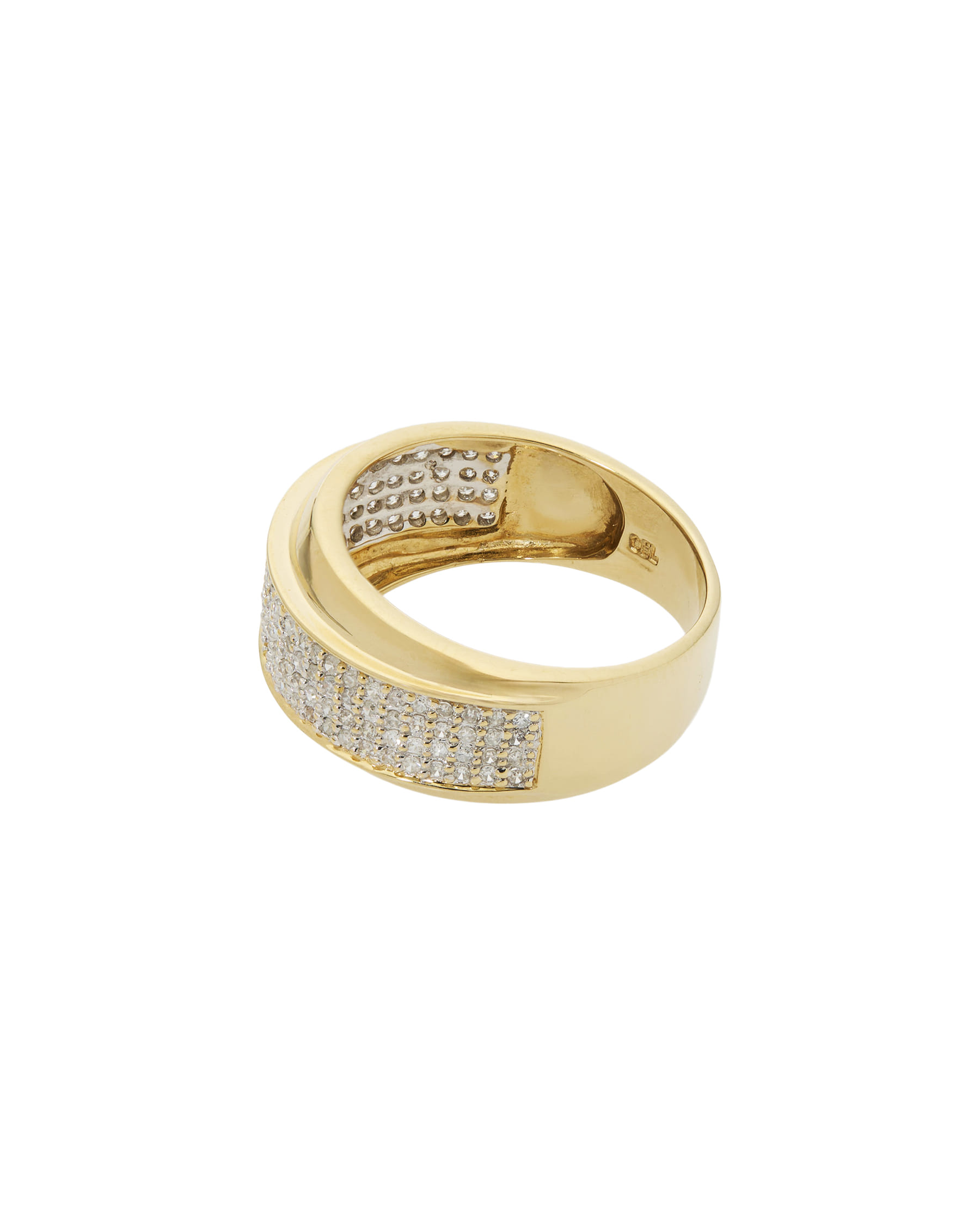 Anello fascia in oro giallo e bianco con pavé di diamanti-2