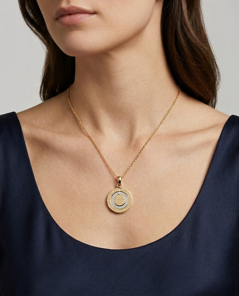 Ciondolo bulgari zodiac in oro giallo e acciaio con diamante-3