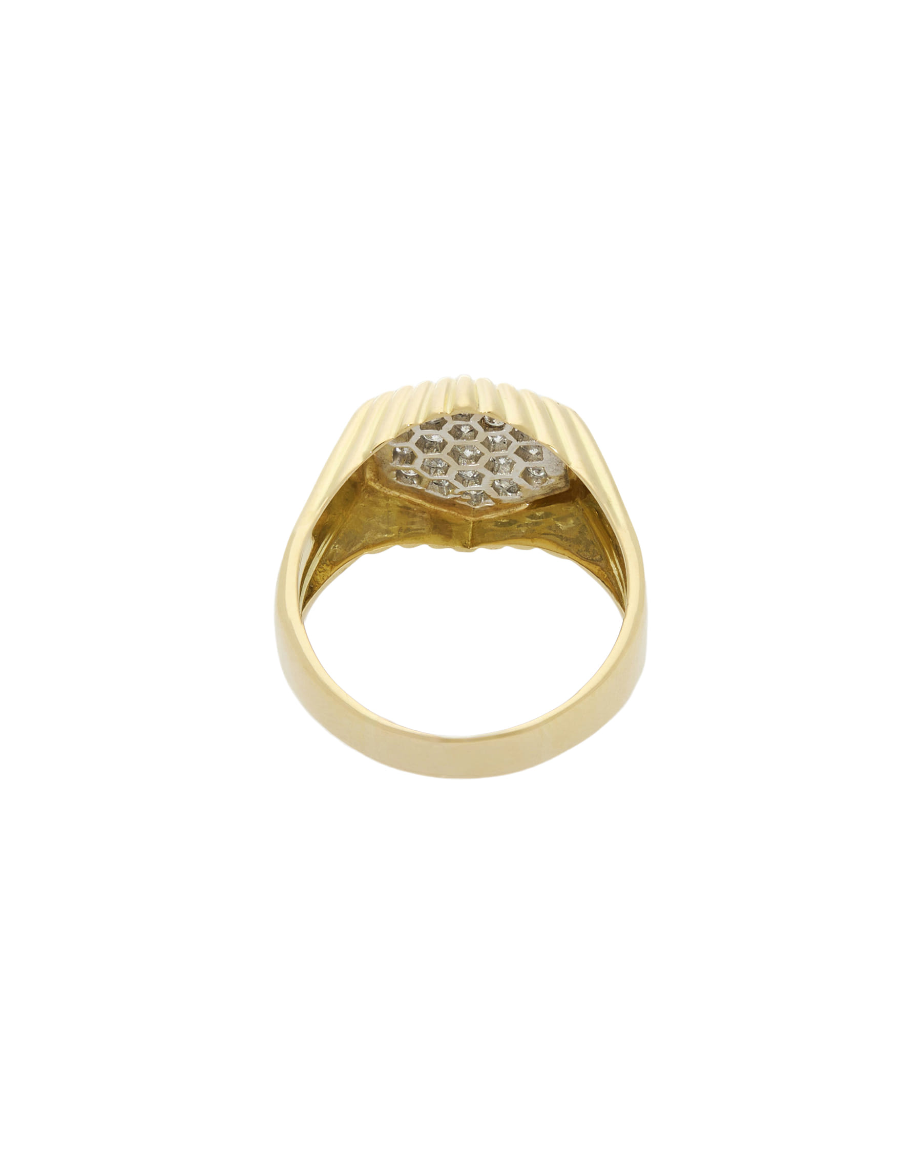 Anello tartellette in oro giallo e bianco con pavé di diamanti-3