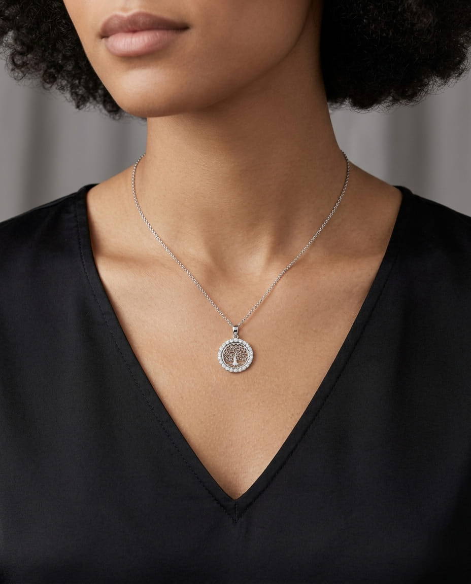 Ciondolo albero della vita in oro bianco e cubic zirconia-3