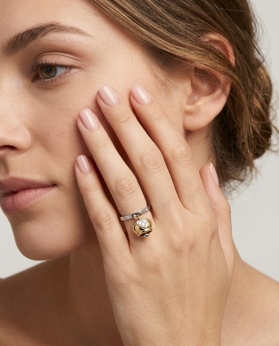 Anello campanelle chantecler in oro bianco e giallo con diamanti-4