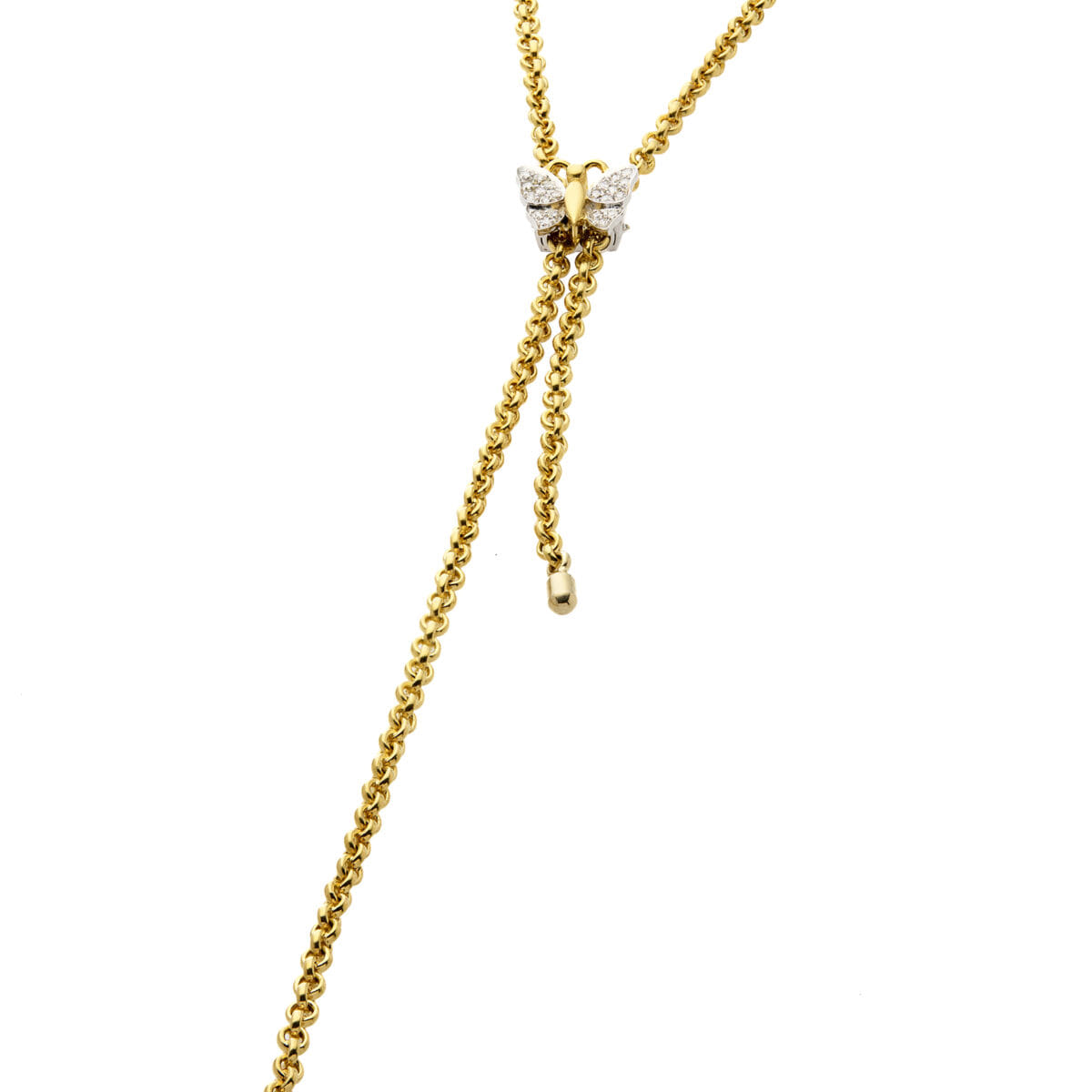 Collana pomellato oro giallo e bianco con farfalla con pavé di diamanti-1