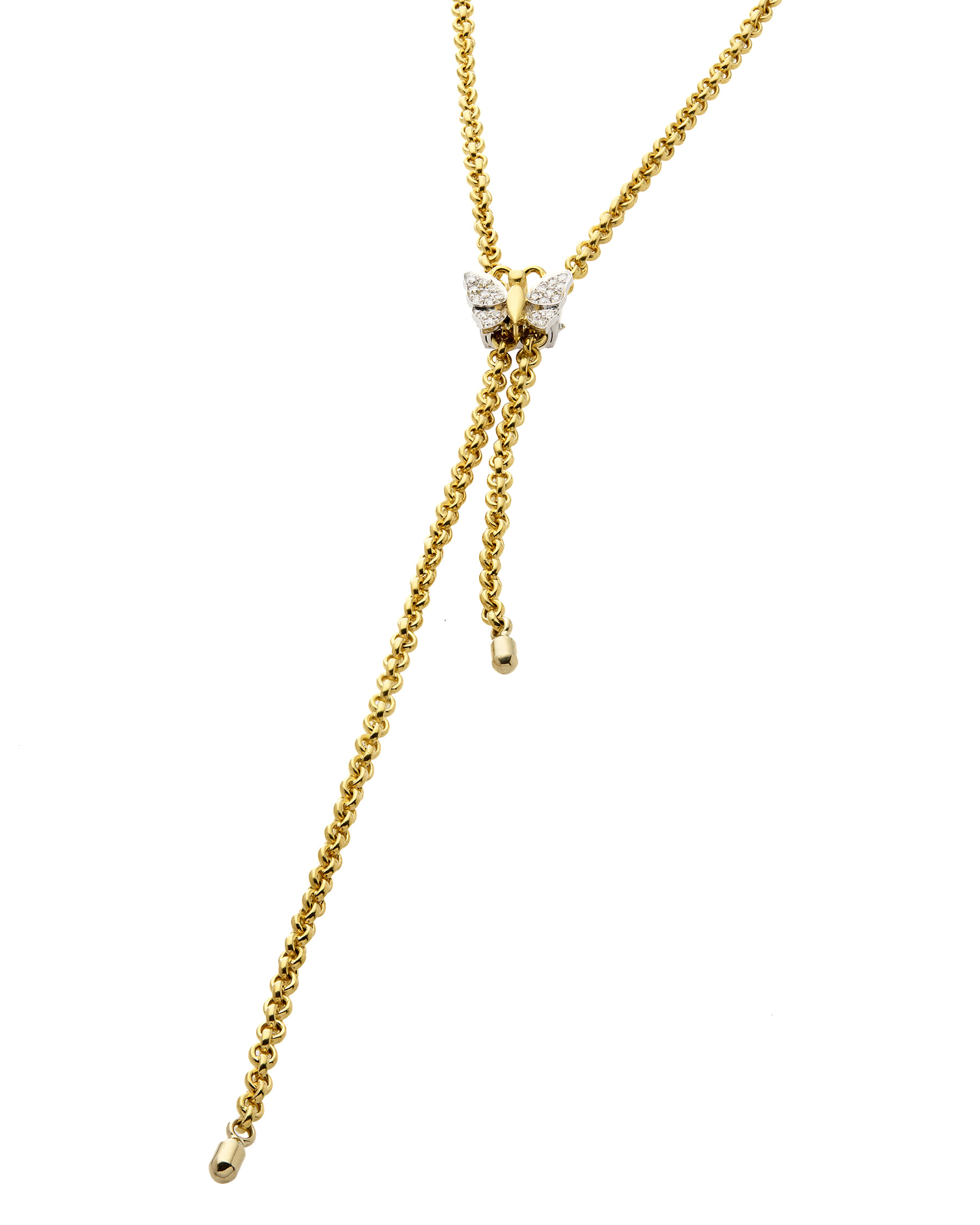 Collana pomellato oro giallo e bianco con farfalla con pavé di diamanti-1