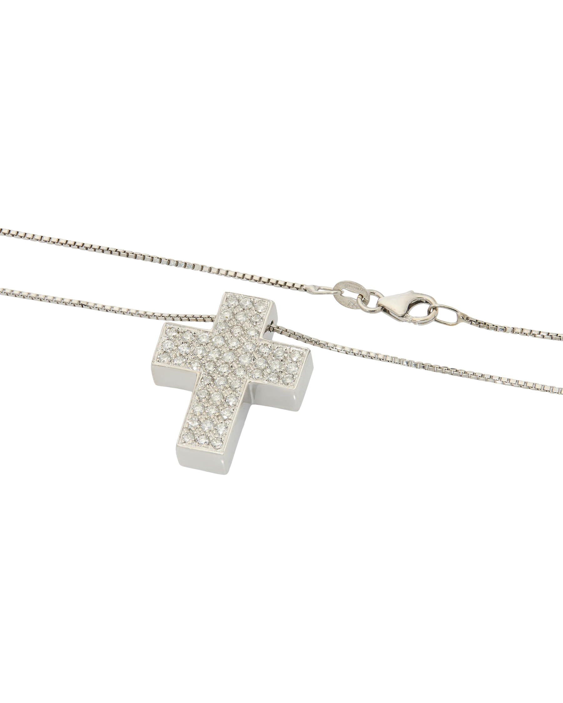 Catenina con ciondolo croce oro bianco e diamanti-2