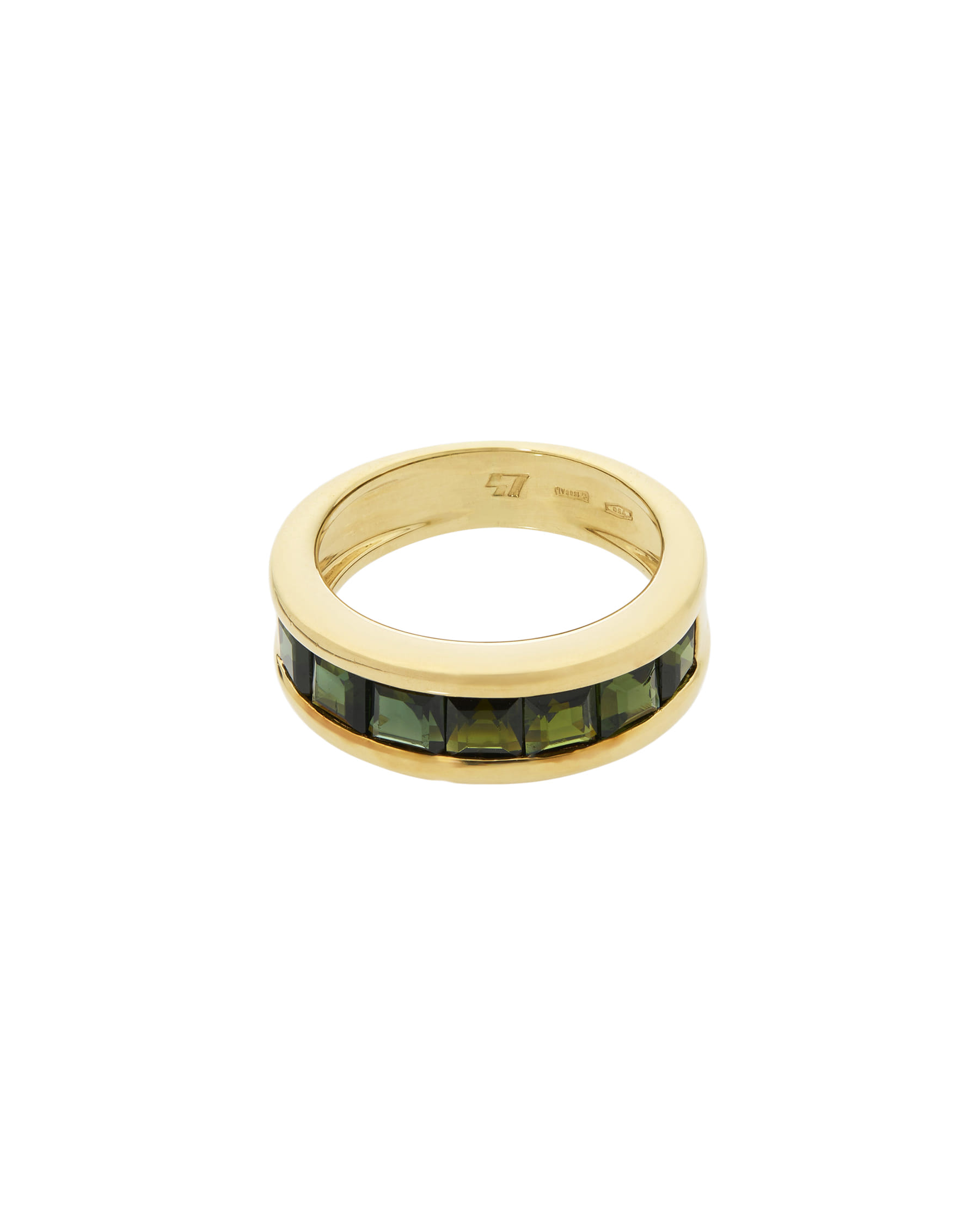 Anello veretta in oro giallo con tormaline verdi-1