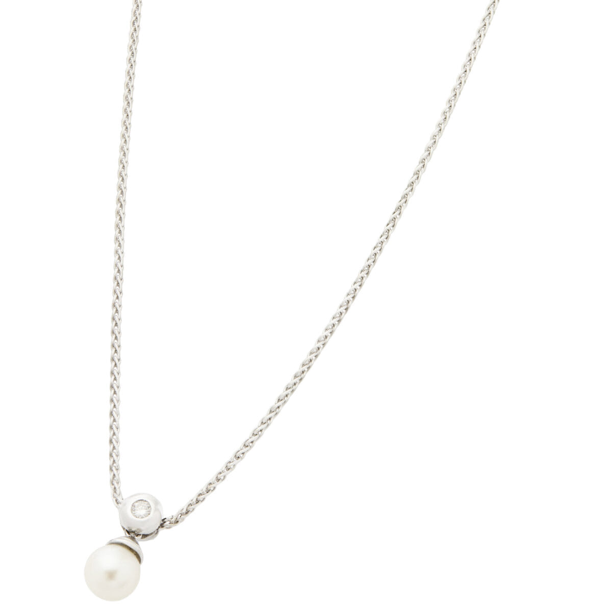 Collana in oro bianco con diamante e perla 7 mm-1