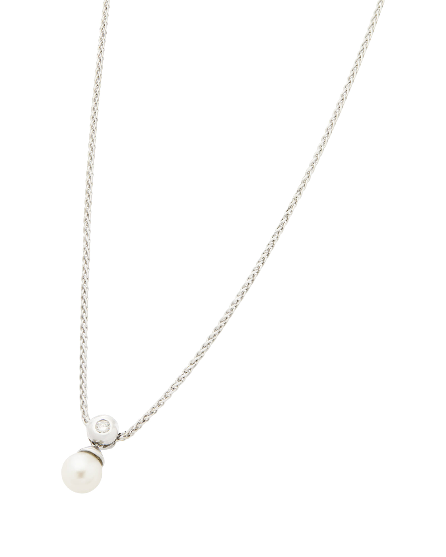 Collana in oro bianco con diamante e perla 7 mm-1
