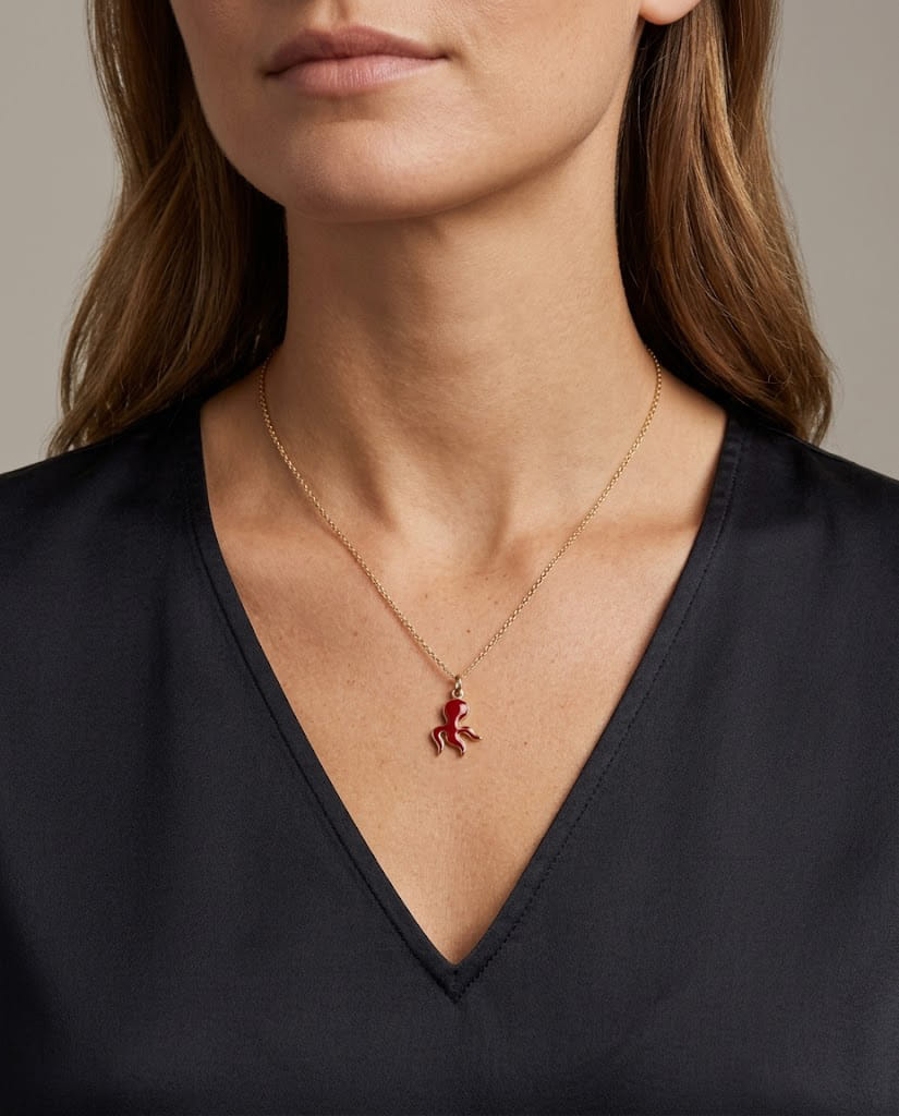 Ciondolo dodo polpo in oro rosa 9kt e smalto rosso-3