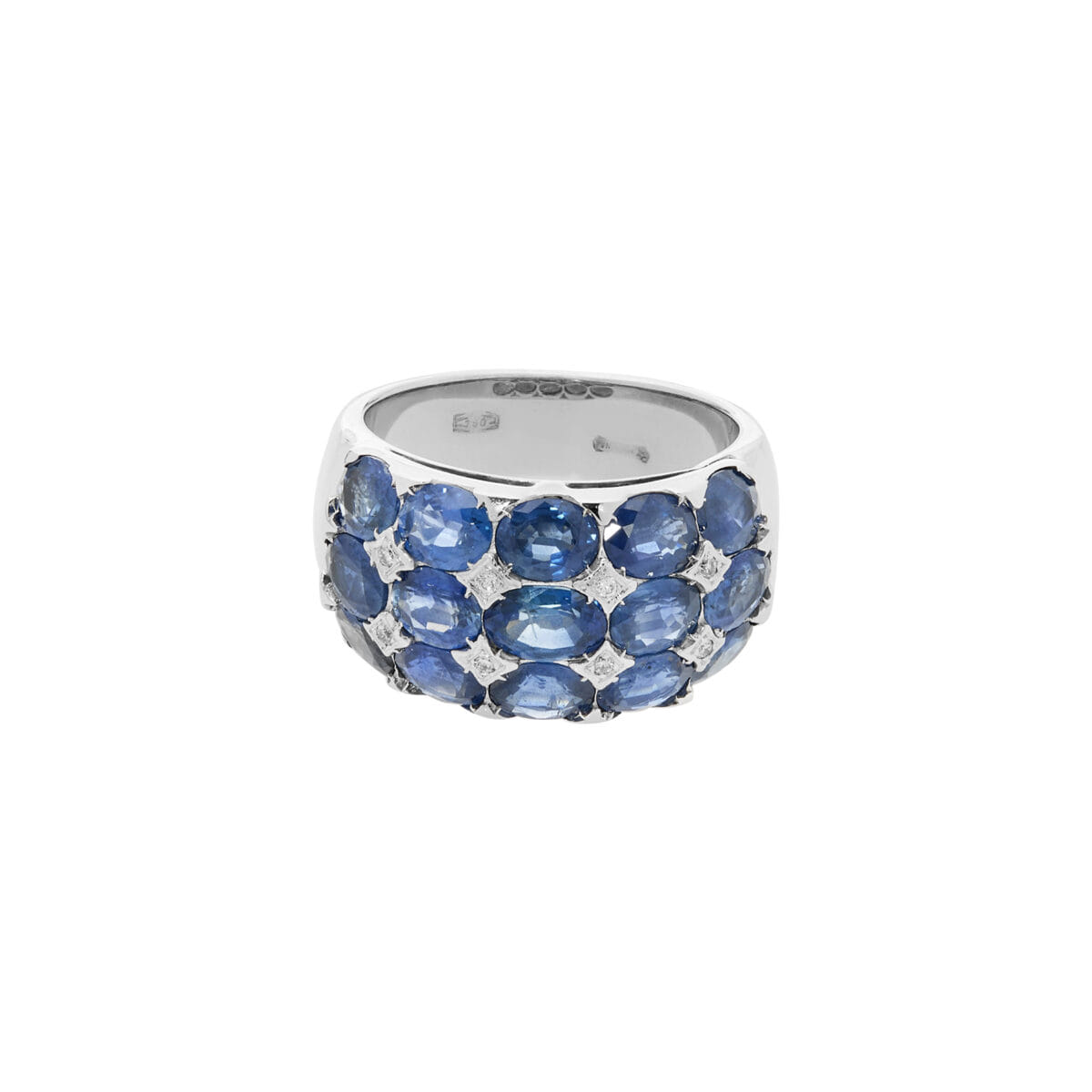 Anello fascia con zaffiri blu e diamanti-1