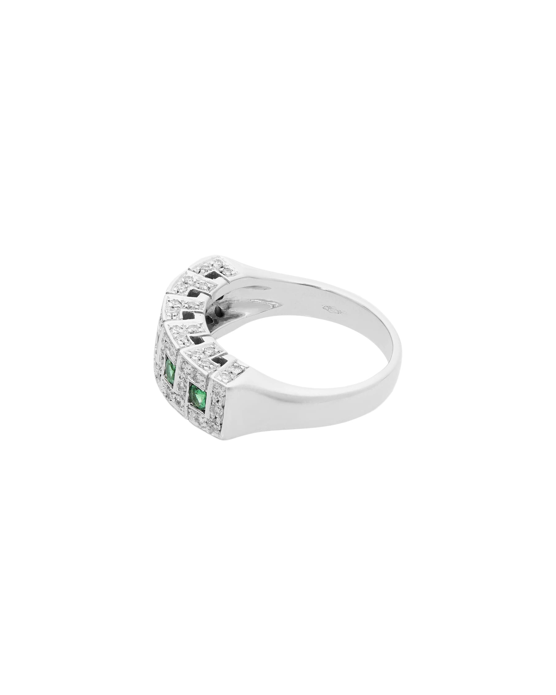 Anello fascia riviera in oro bianco con diamanti e smeraldi-2