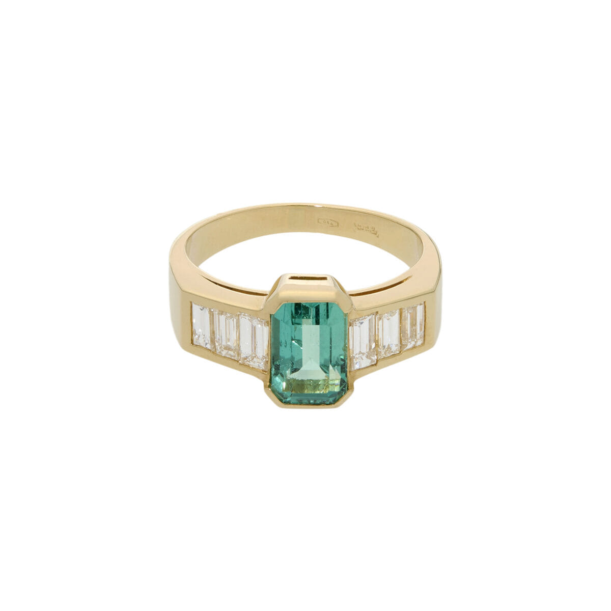 Anello in oro giallo con smeraldo e diamanti baguette-1