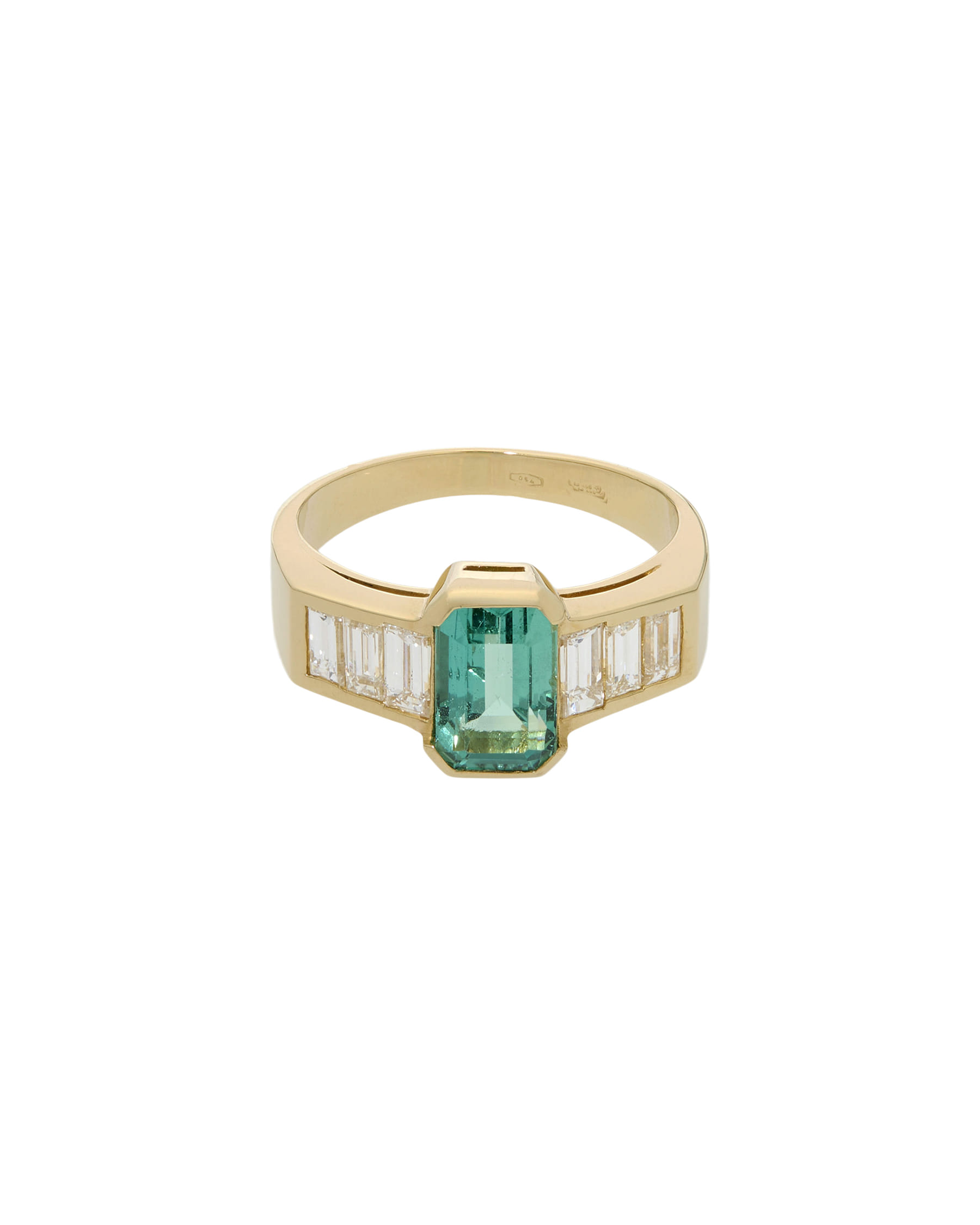 Anello in oro giallo con smeraldo e diamanti baguette-1