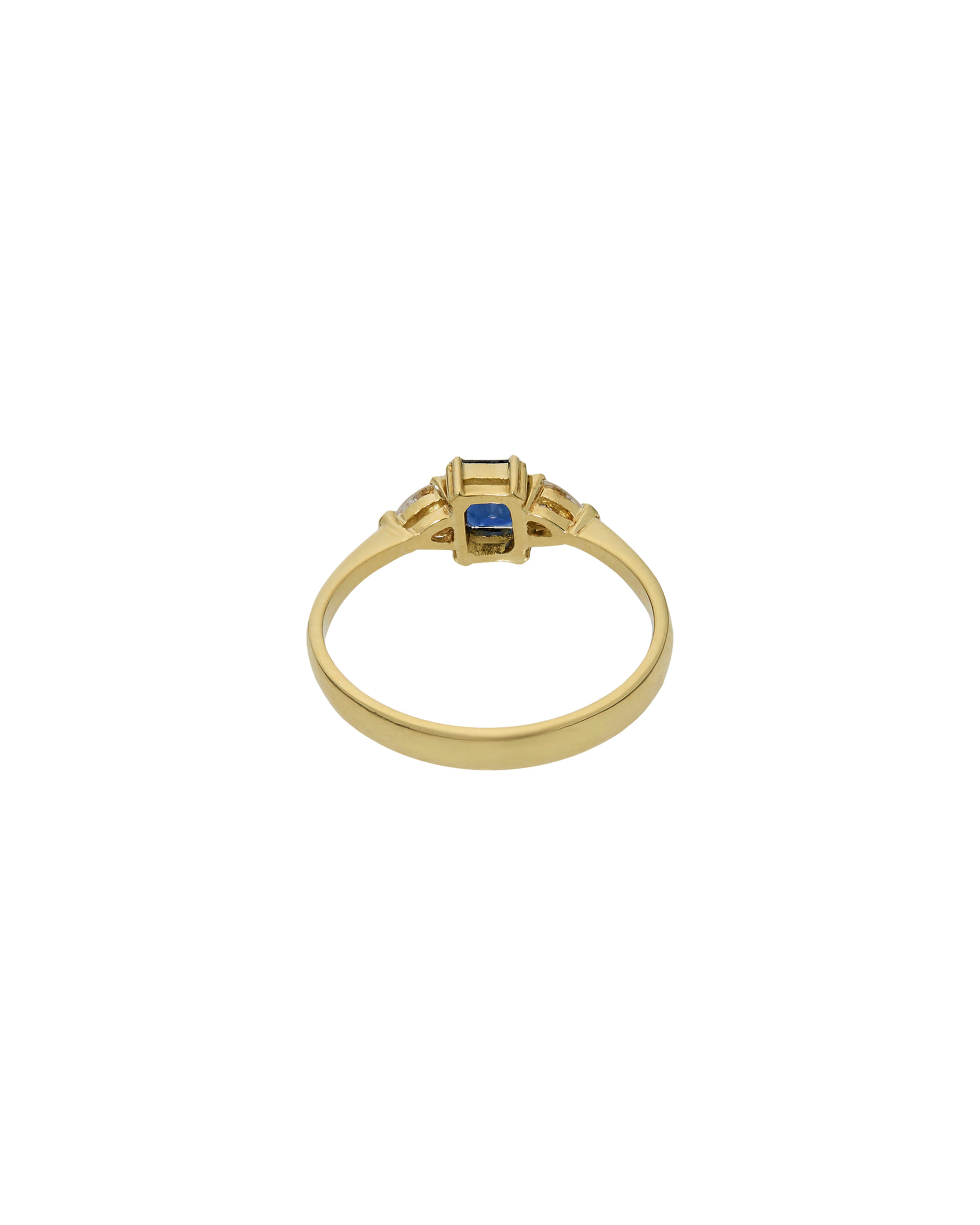 Anello trilogy in oro giallo con zaffiro e diamanti a goccia-3