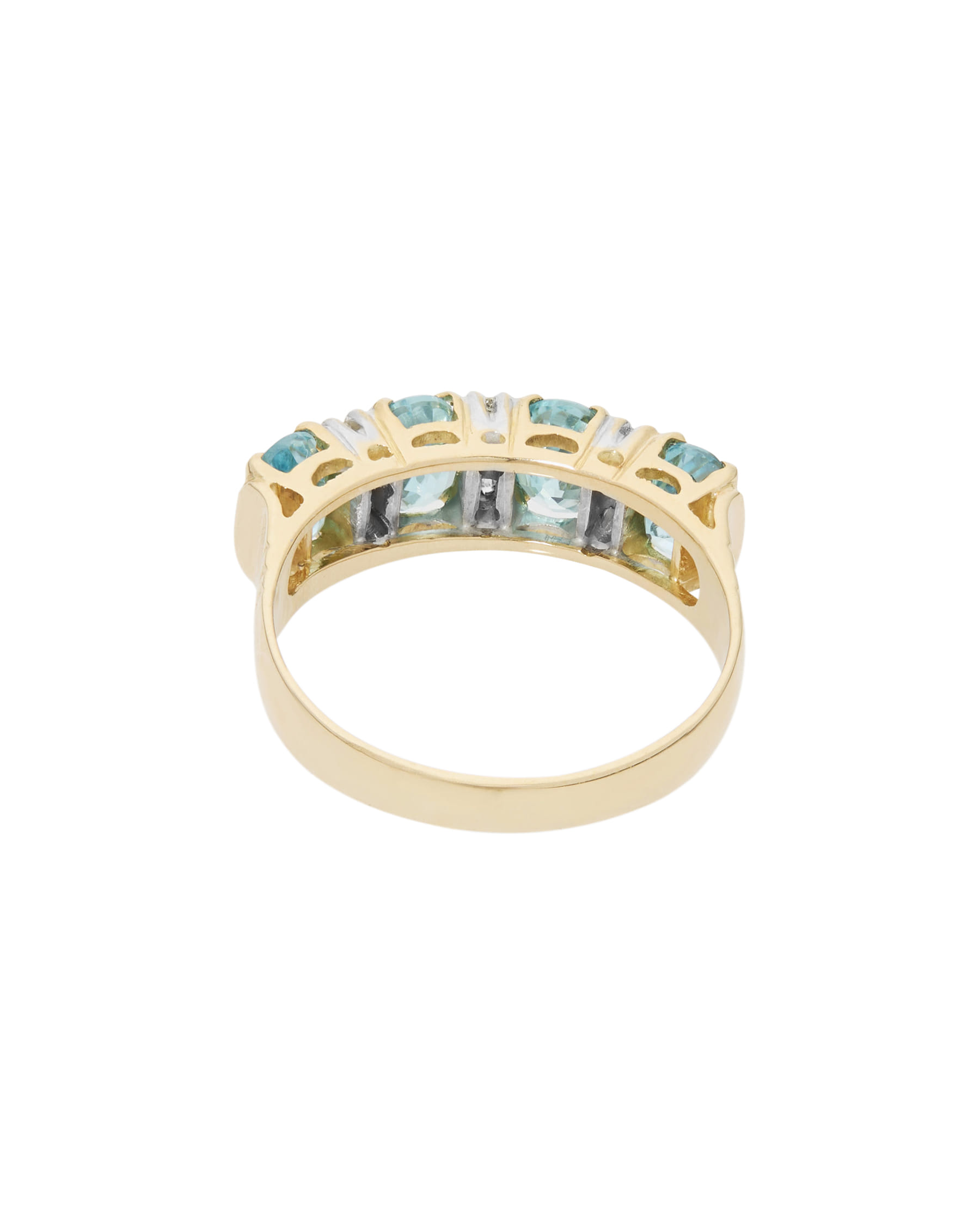 Anello veretta in oro giallo e bianco con zirconi azzurri e diamanti ice-3
