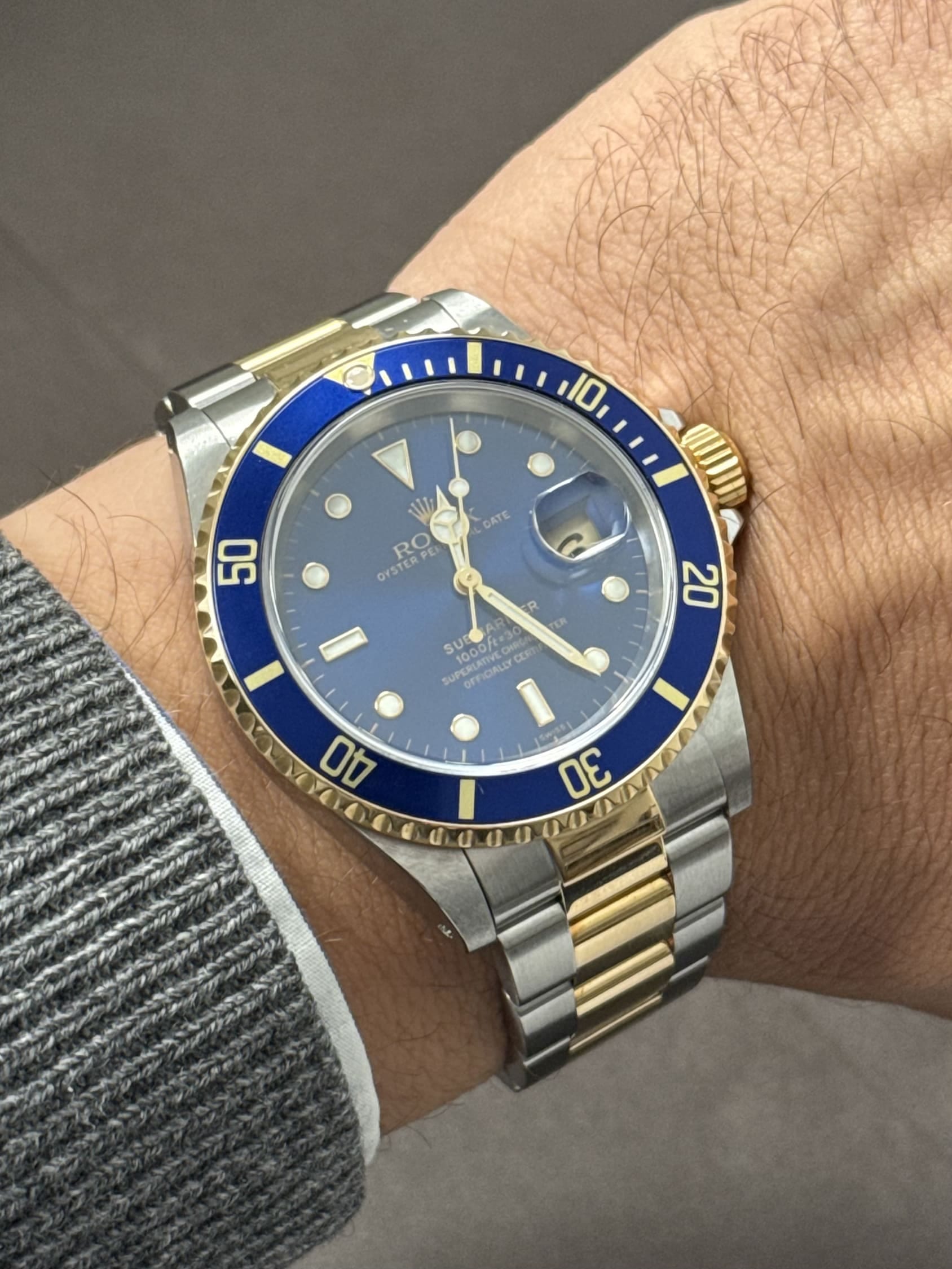 Rolex submariner date acciaio e oro 40 mm re 16613-9